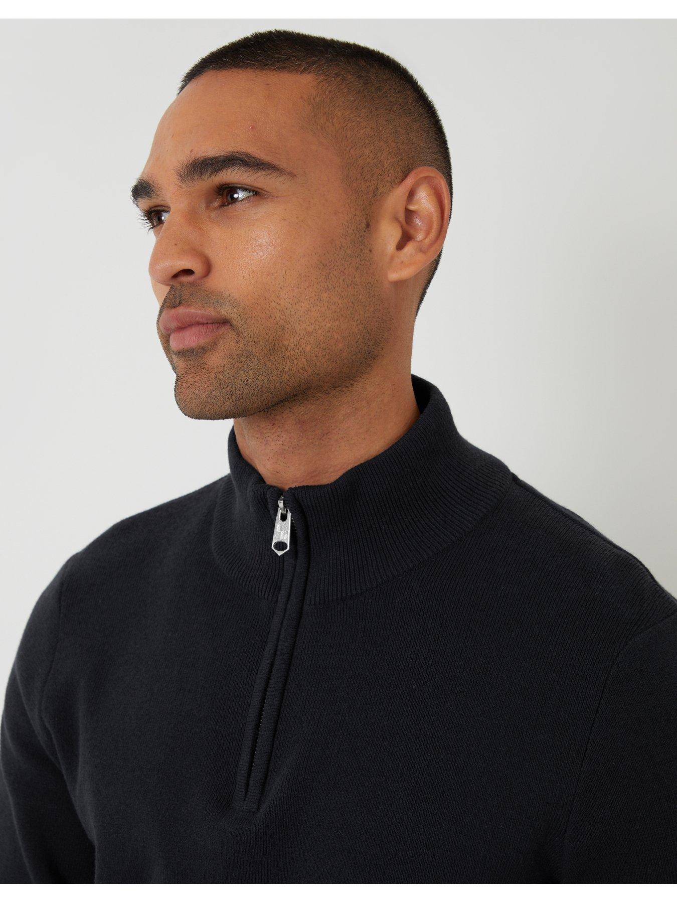 Image 4 of 6 of Threadbare Mens Cotton Rich Quarter Zip Jumper - Black