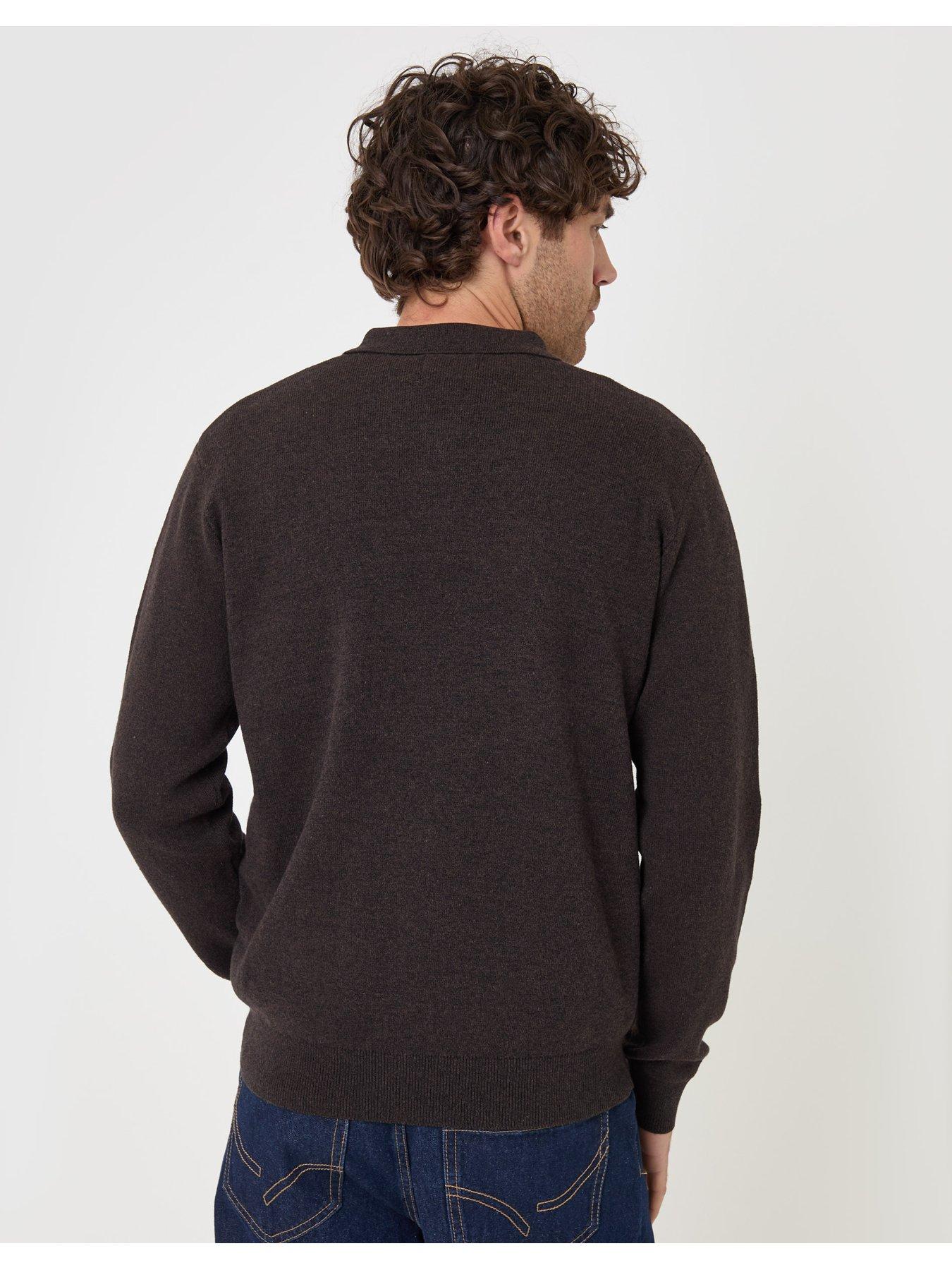 Image 2 of 4 of Threadbare Mens Quarter Zip Polo Jumper - Brown