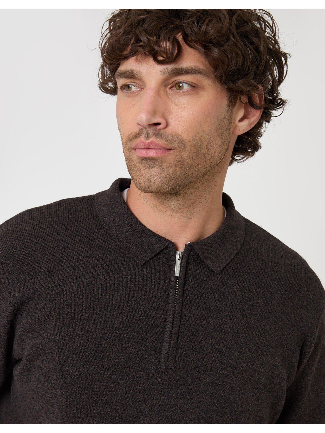 Image 4 of 4 of Threadbare Mens Quarter Zip Polo Jumper - Brown