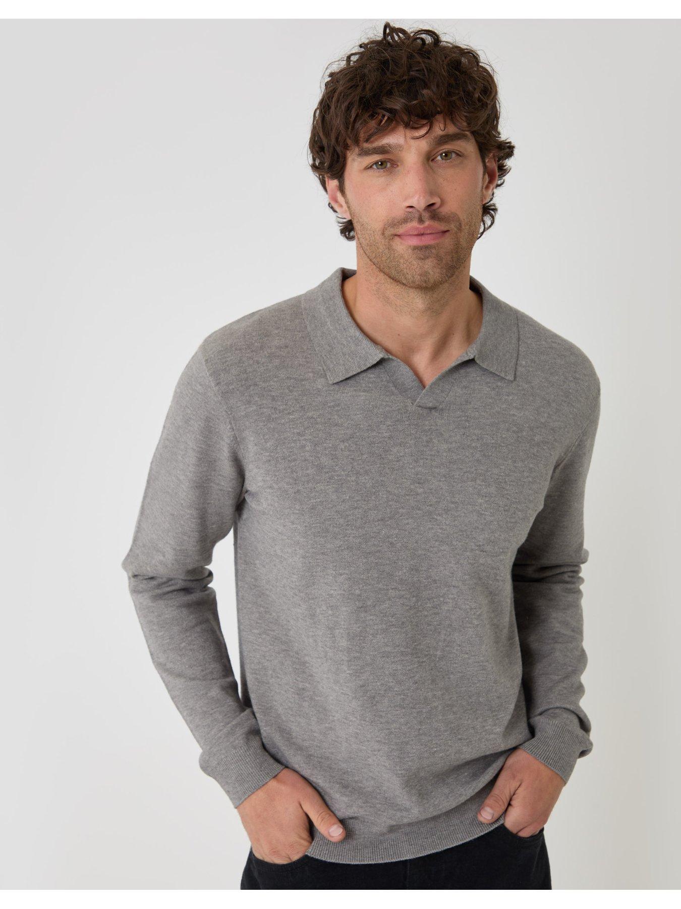 Image 1 of 4 of Threadbare Mens Trophy Neck Super Soft Rib Trim Sweatshirt - Grey Marl