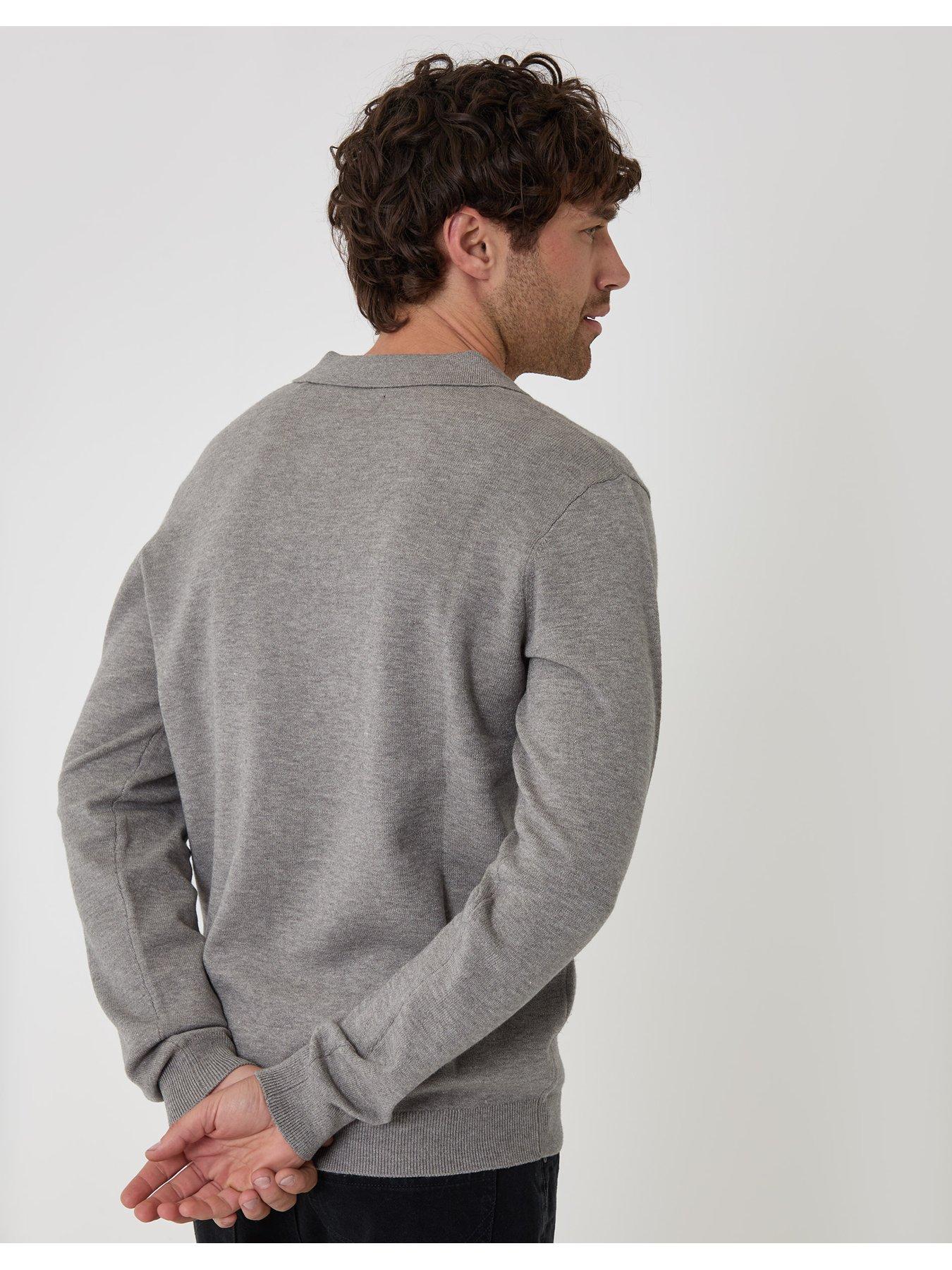 Image 2 of 4 of Threadbare Mens Trophy Neck Super Soft Rib Trim Sweatshirt - Grey Marl