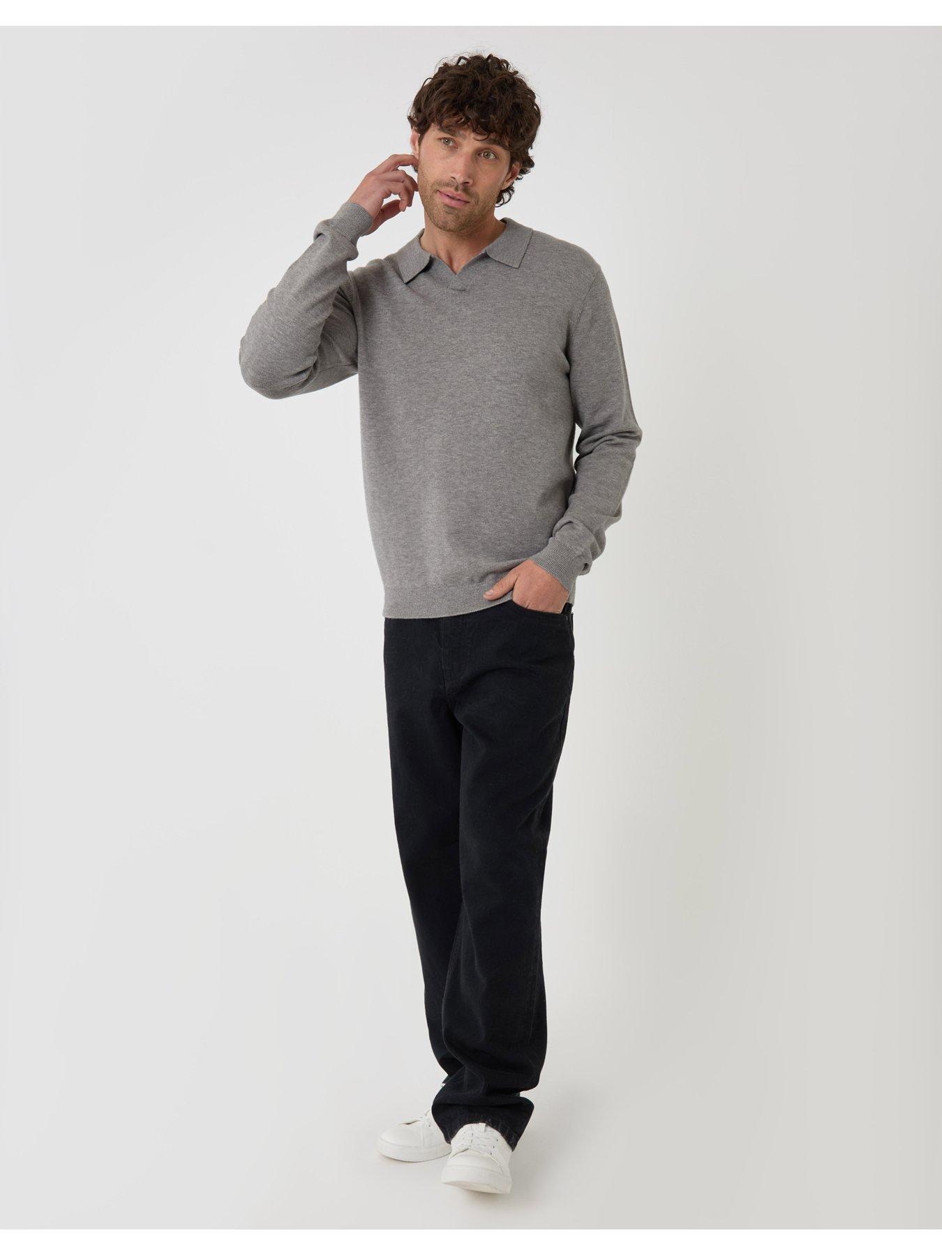 Image 3 of 4 of Threadbare Mens Trophy Neck Super Soft Rib Trim Sweatshirt - Grey Marl
