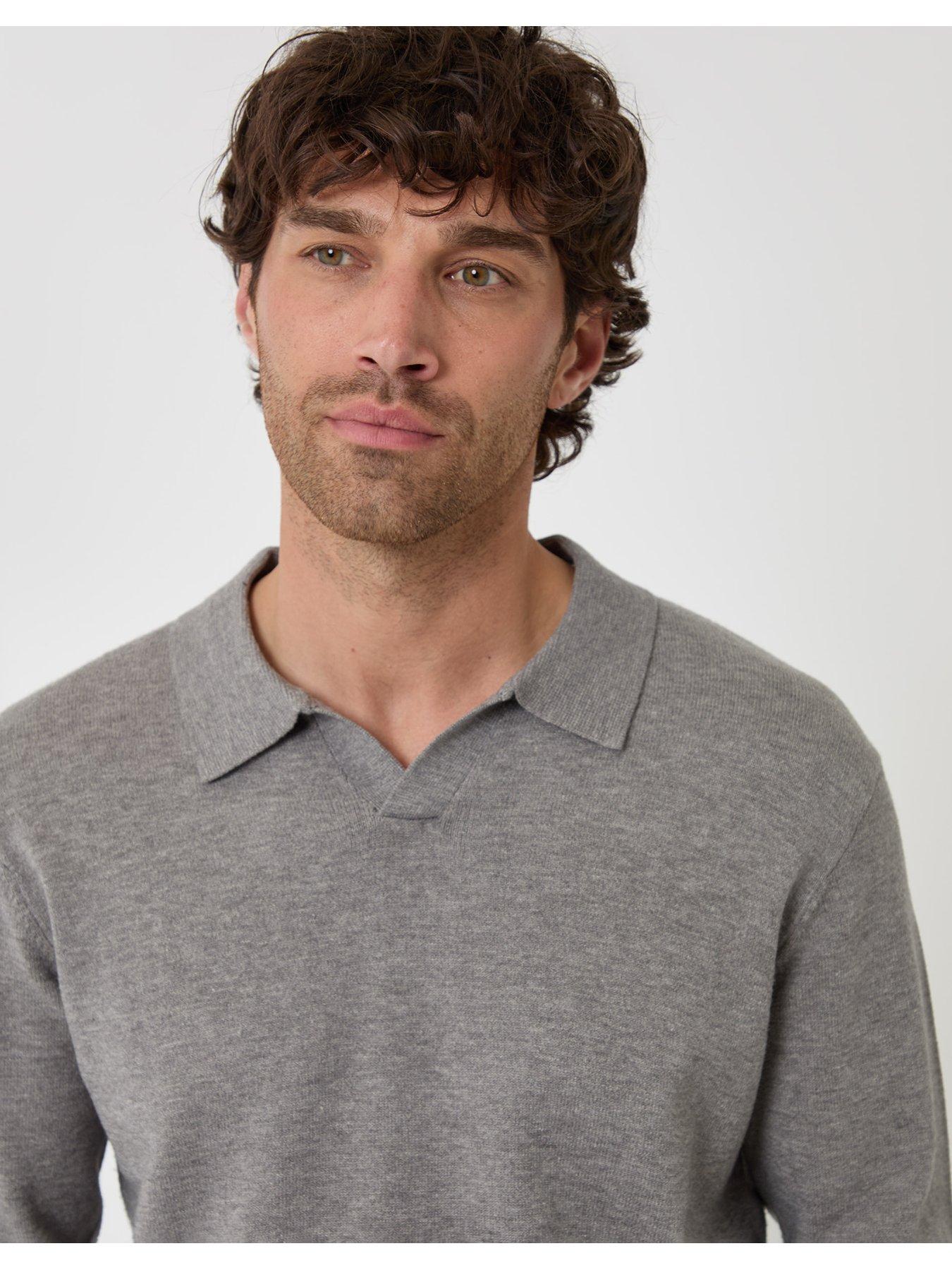 Image 4 of 4 of Threadbare Mens Trophy Neck Super Soft Rib Trim Sweatshirt - Grey Marl