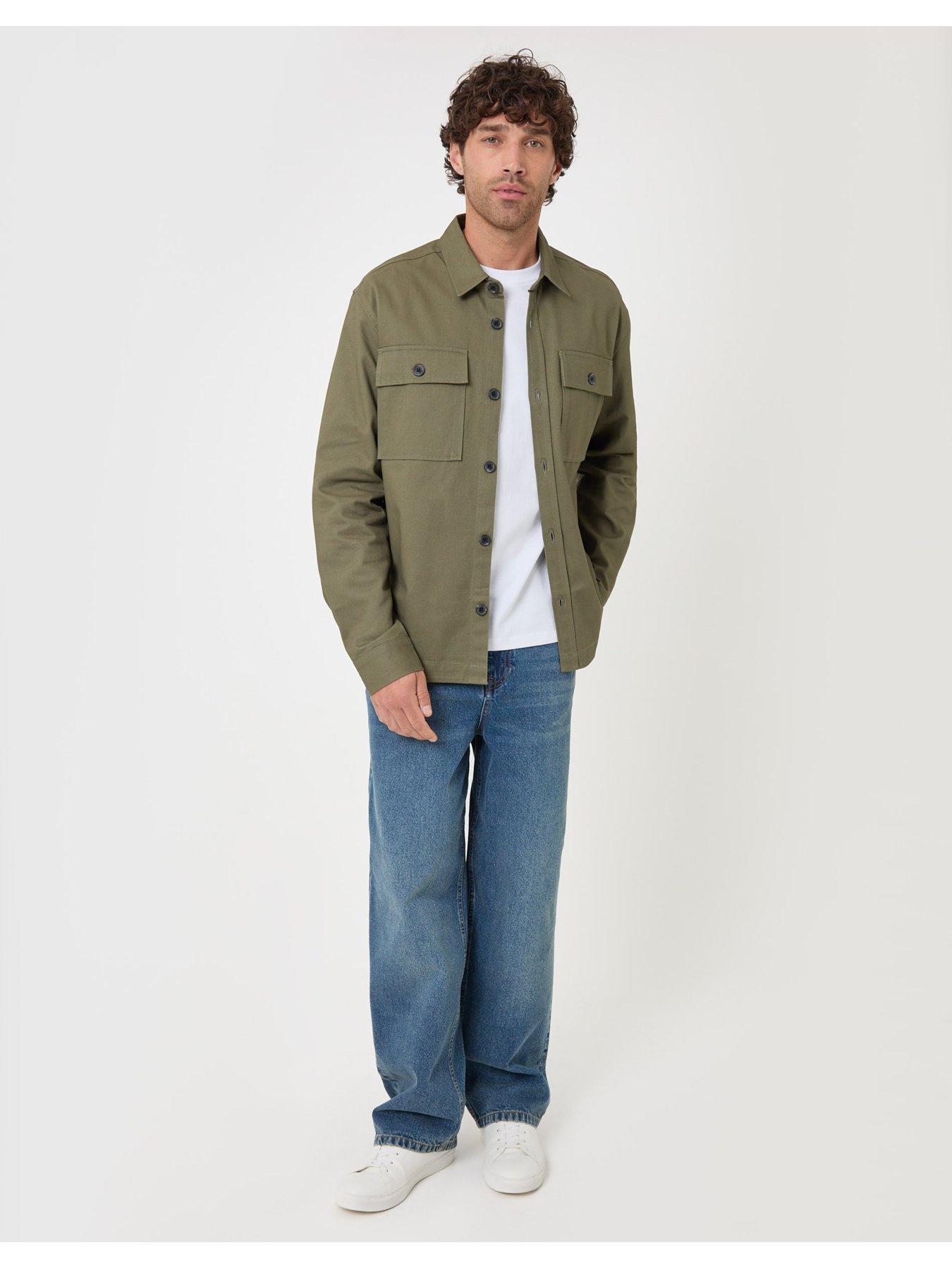 Image 3 of 5 of Threadbare Mens Cotton Twill Button-Through Pocket Shacket - Olive Green