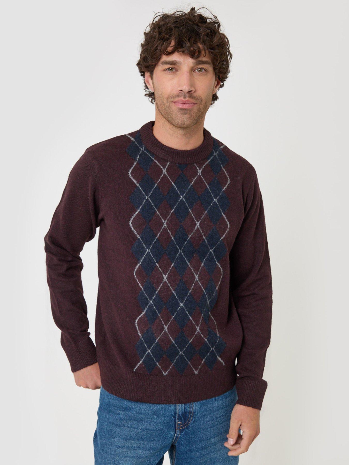 Image 5 of 5 of Threadbare Argyle Crew Neck Jumper In Burgundy