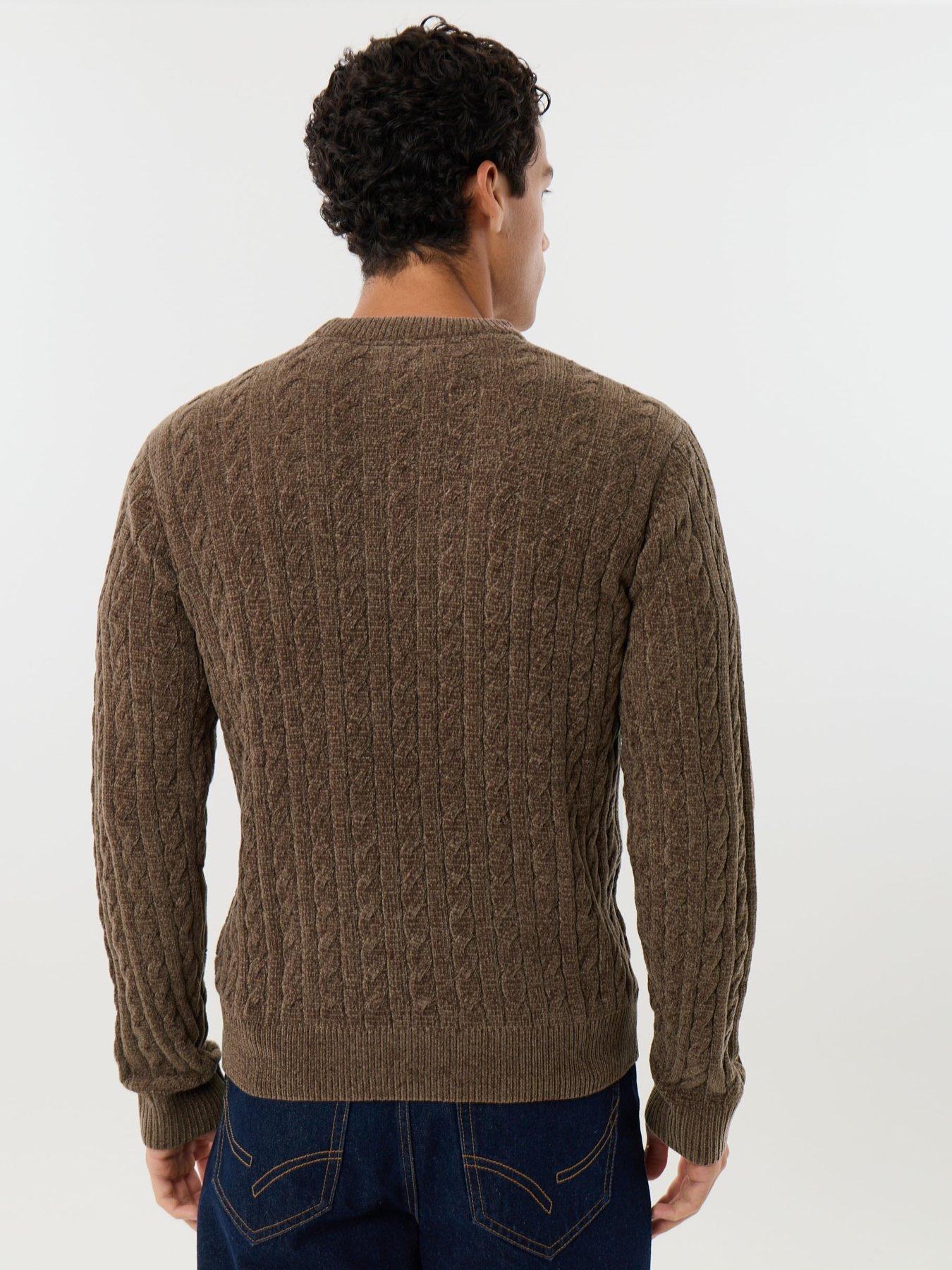 Image 2 of 4 of Threadbare Mens Fluffy Cable Knit Crew Neck Jumper - Brown