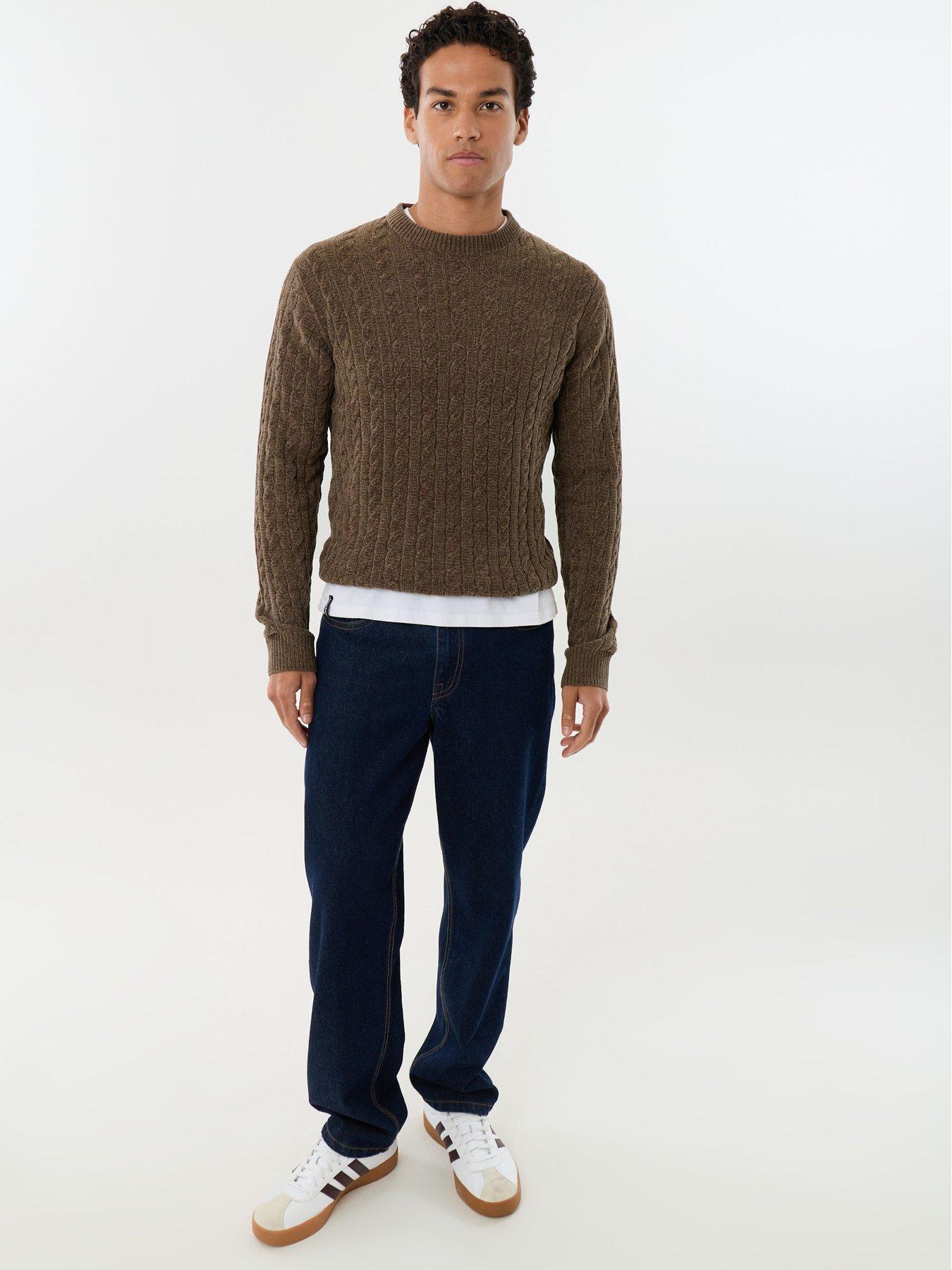 Image 3 of 4 of Threadbare Mens Fluffy Cable Knit Crew Neck Jumper - Brown