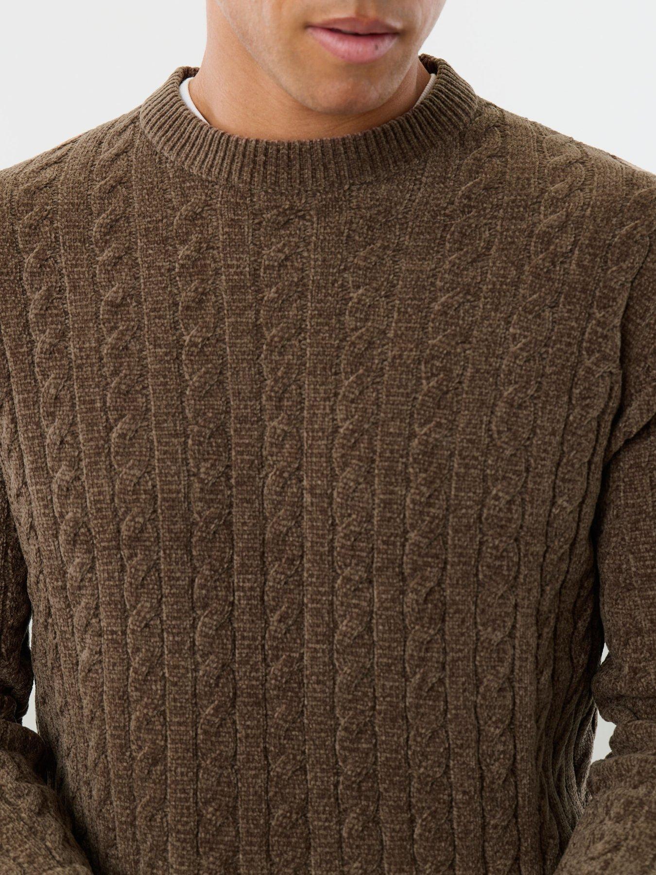Image 4 of 4 of Threadbare Mens Fluffy Cable Knit Crew Neck Jumper - Brown