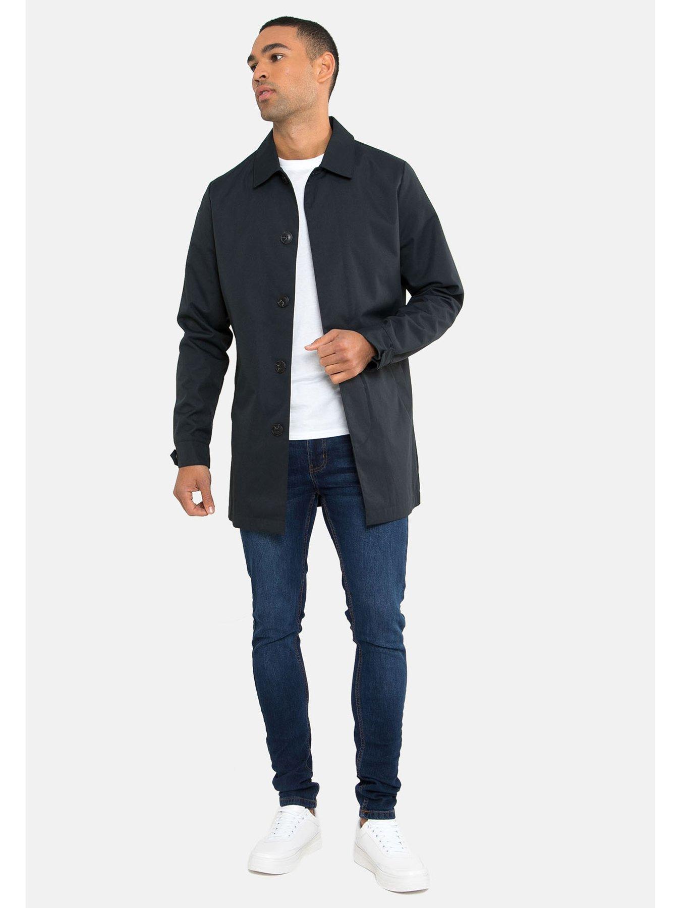 Image 3 of 4 of Threadbare Showerproof Collared Longline Mac In Navy