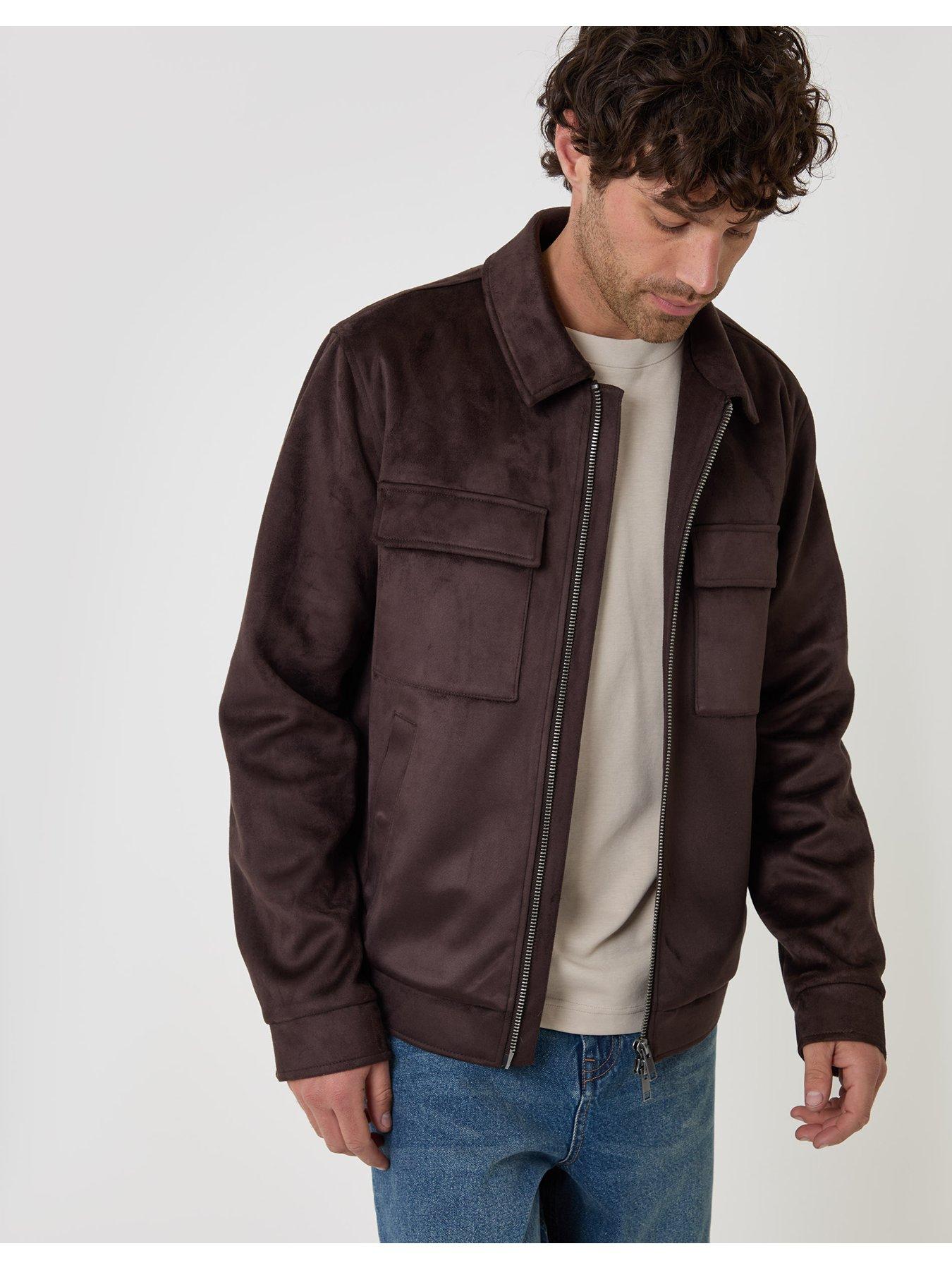 Image 1 of 6 of Threadbare Mens Faux Suede Collared Full Zip Jacket - Brown