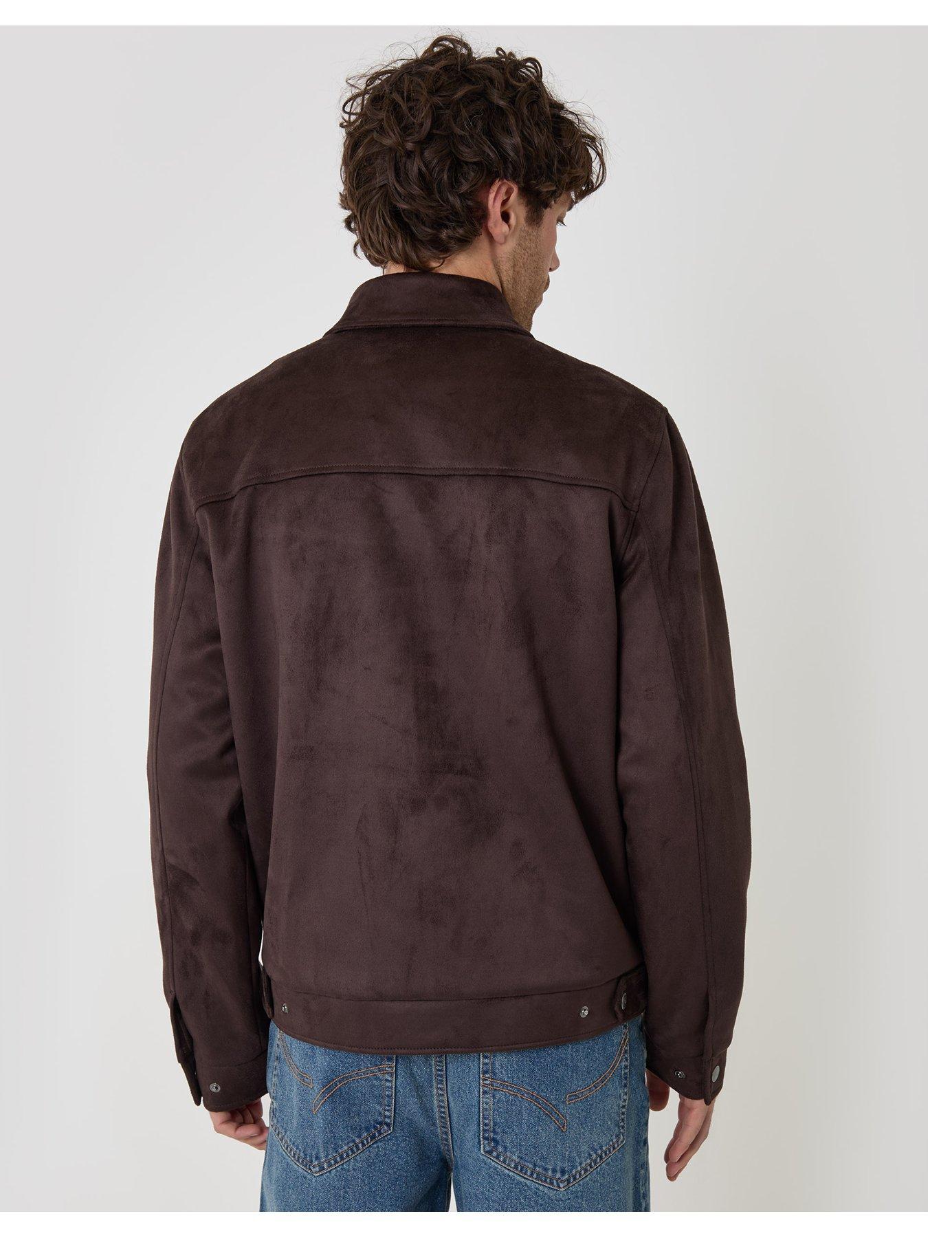 Image 2 of 6 of Threadbare Mens Faux Suede Collared Full Zip Jacket - Brown