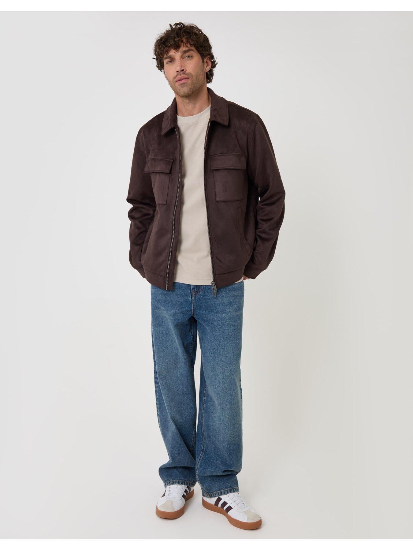 Image 3 of 6 of Threadbare Mens Faux Suede Collared Full Zip Jacket - Brown