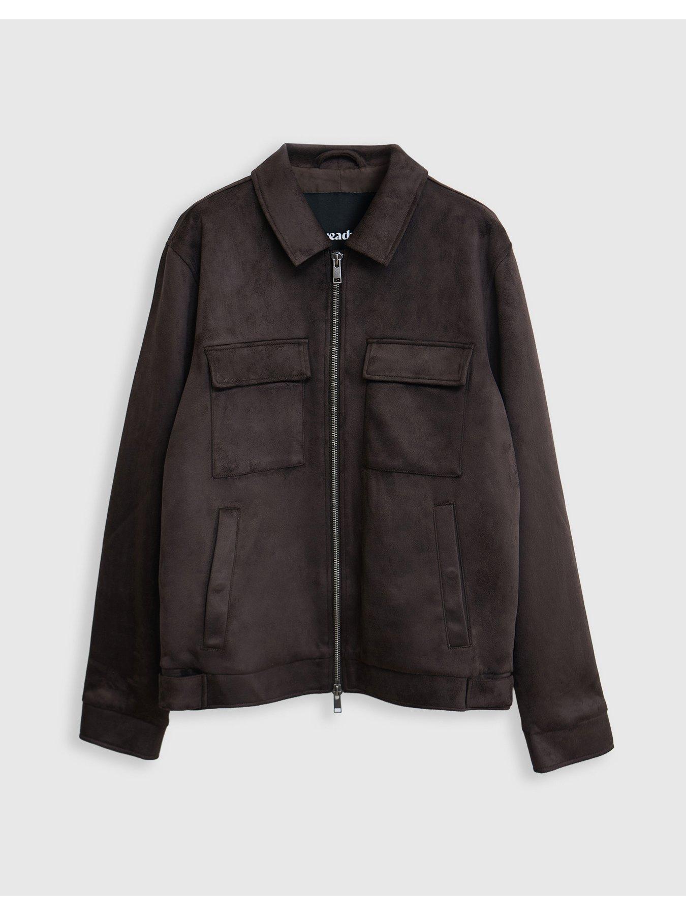 Image 6 of 6 of Threadbare Mens Faux Suede Collared Full Zip Jacket - Brown