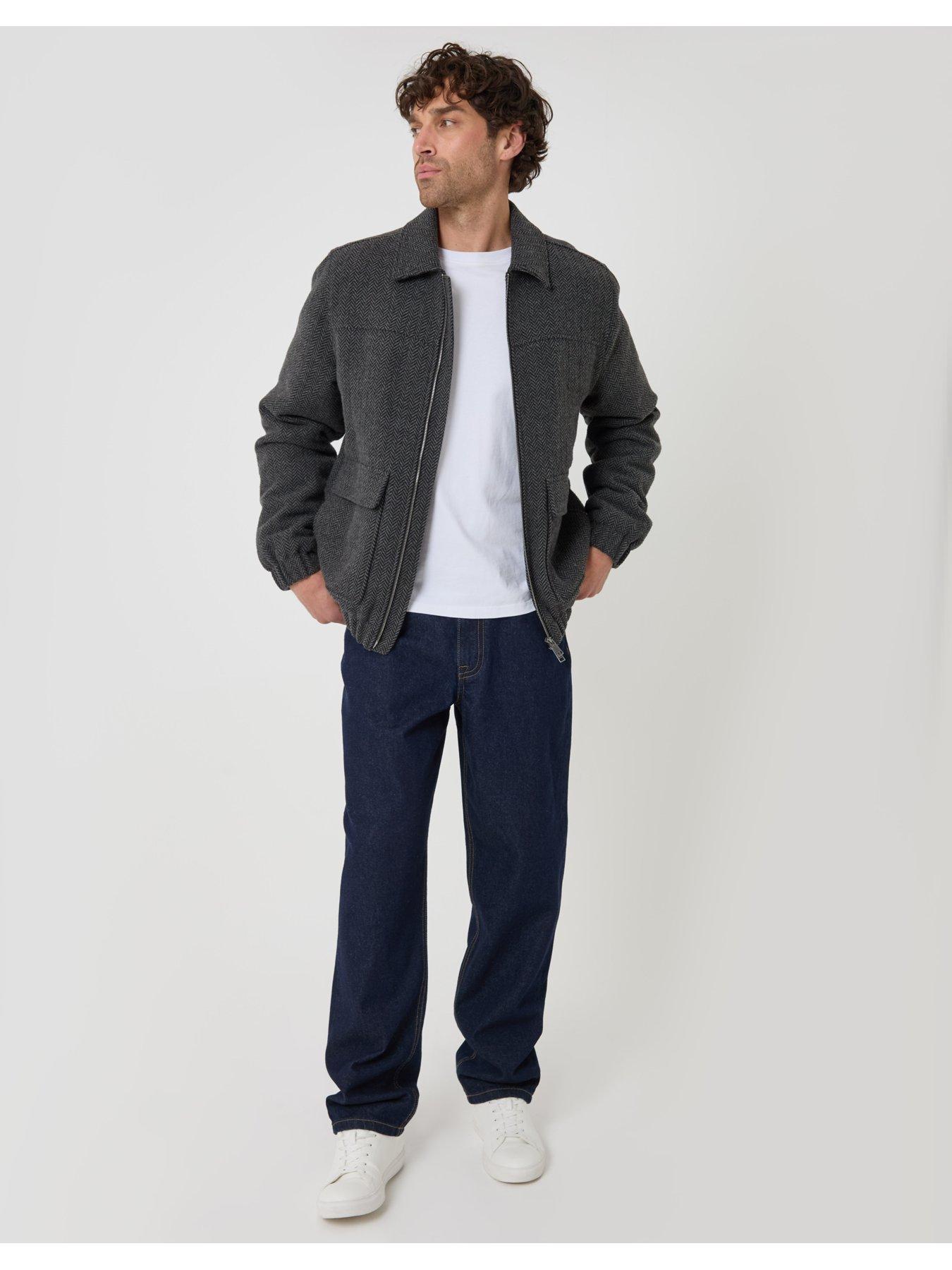 Image 3 of 6 of Threadbare Herringbone Faux Wool Collared Jacket In Slate Grey