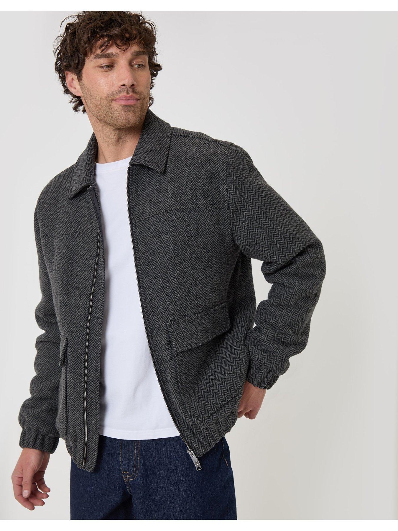 Image 5 of 6 of Threadbare Herringbone Faux Wool Collared Jacket In Slate Grey