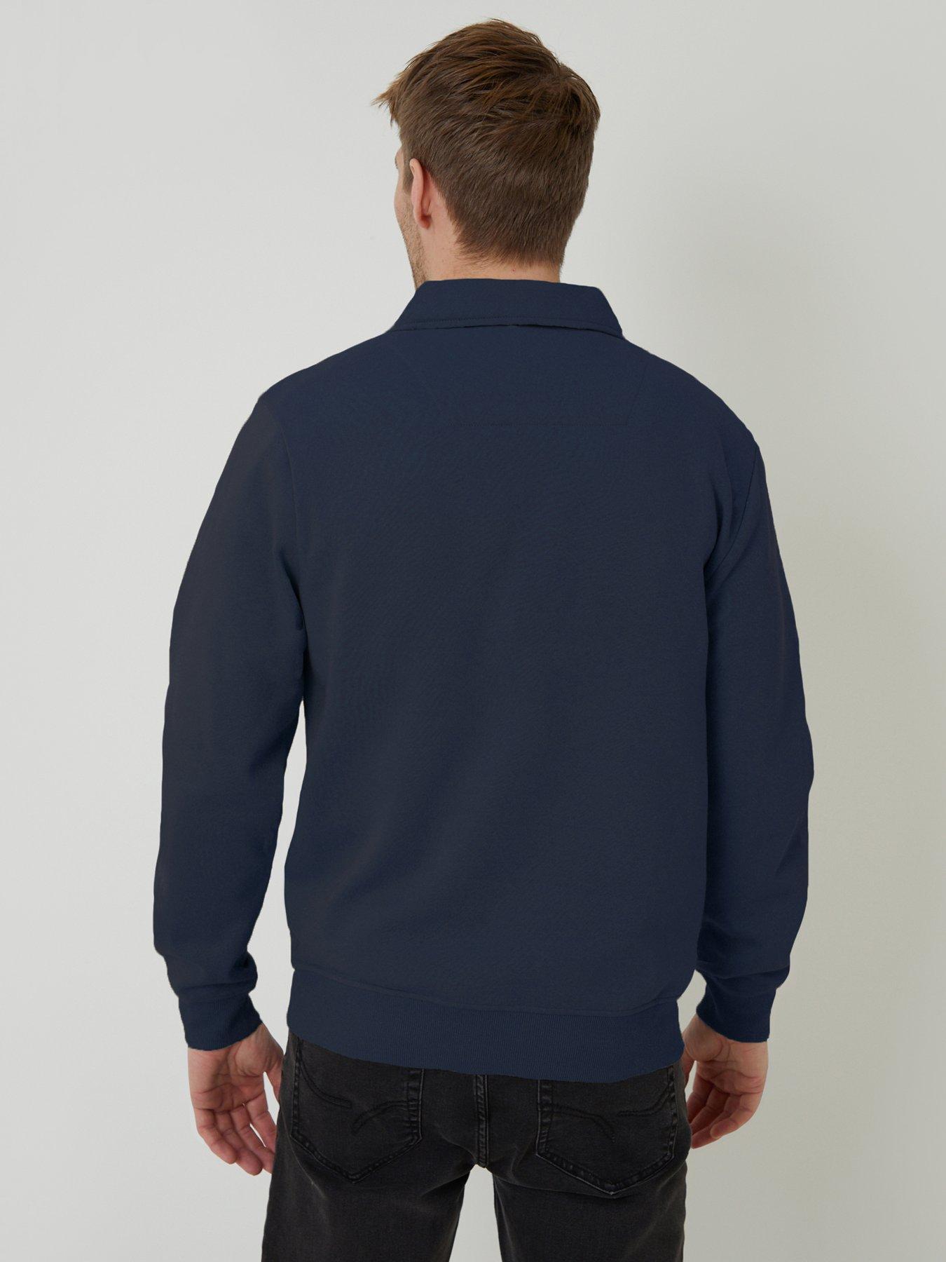 Image 2 of 4 of Threadbare Mens Hackerly Quarter Zip Soft-Touch Fleece Ribbed Hem Jumper - Navy