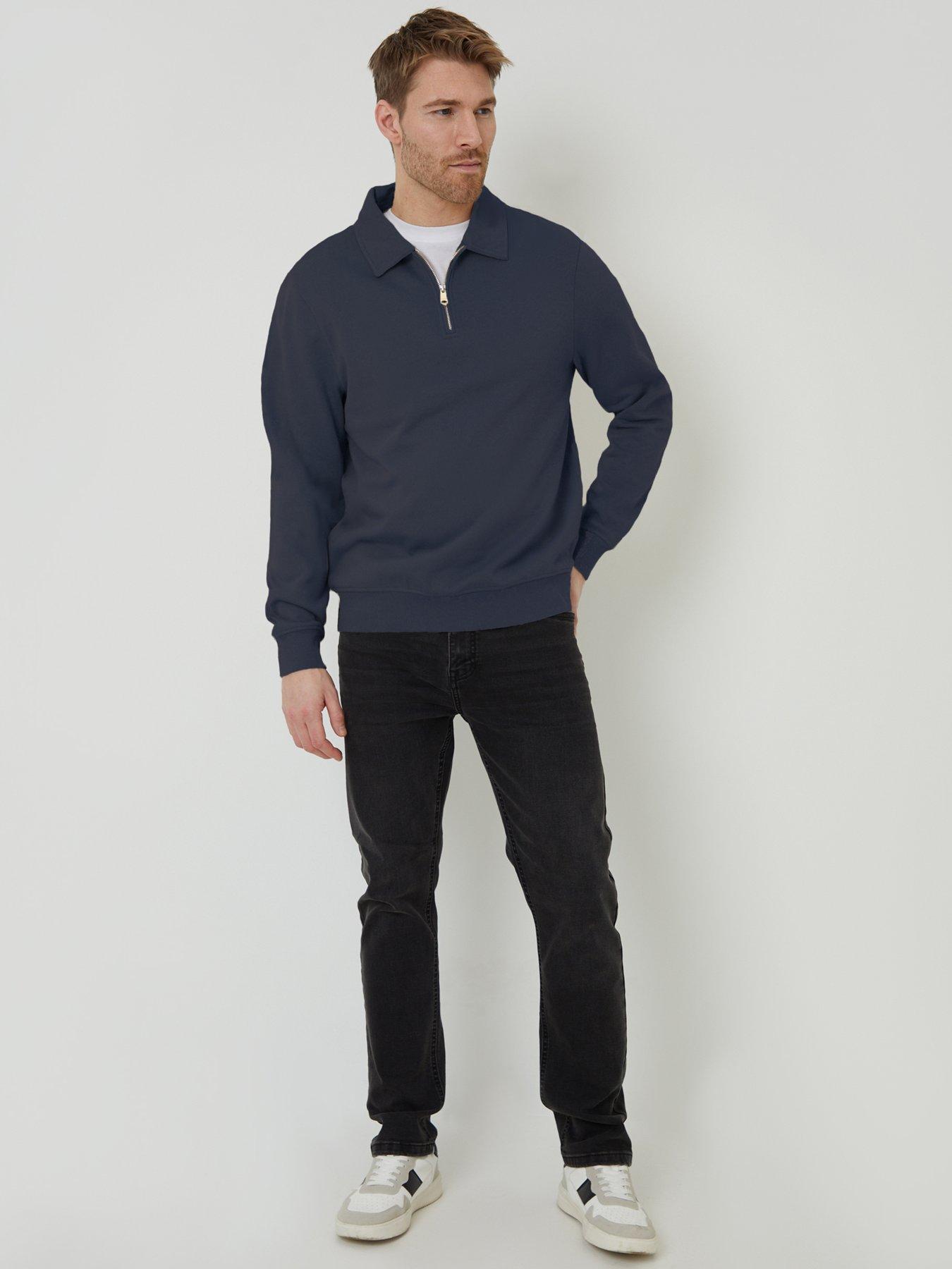 Image 3 of 4 of Threadbare Mens Hackerly Quarter Zip Soft-Touch Fleece Ribbed Hem Jumper - Navy