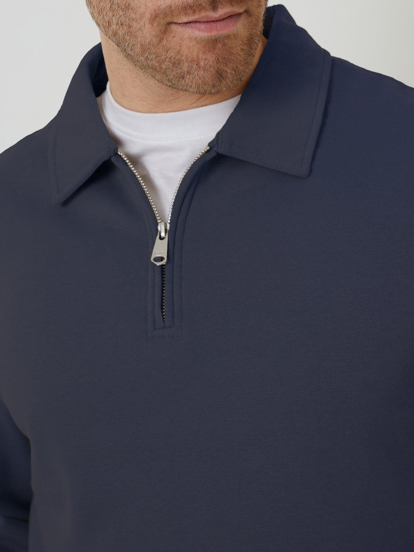 Image 4 of 4 of Threadbare Mens Hackerly Quarter Zip Soft-Touch Fleece Ribbed Hem Jumper - Navy