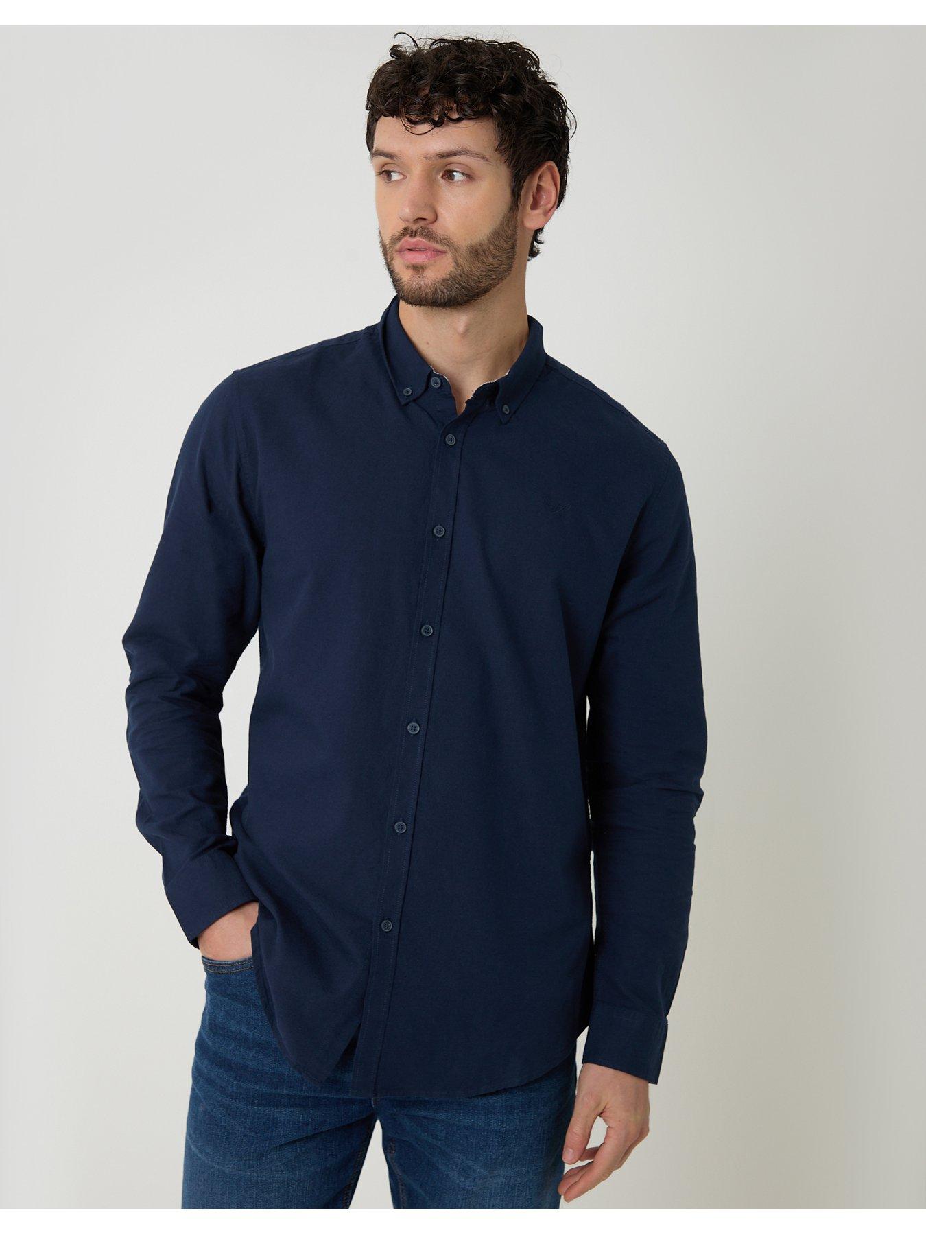 Image 1 of 4 of Threadbare Mens Oxford Button-Down Curved Hem Shirt - Navy