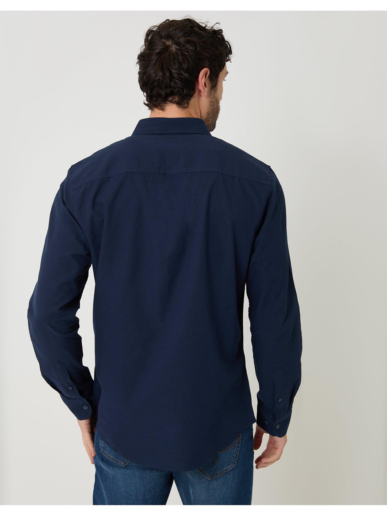 Image 2 of 4 of Threadbare Mens Oxford Button-Down Curved Hem Shirt - Navy