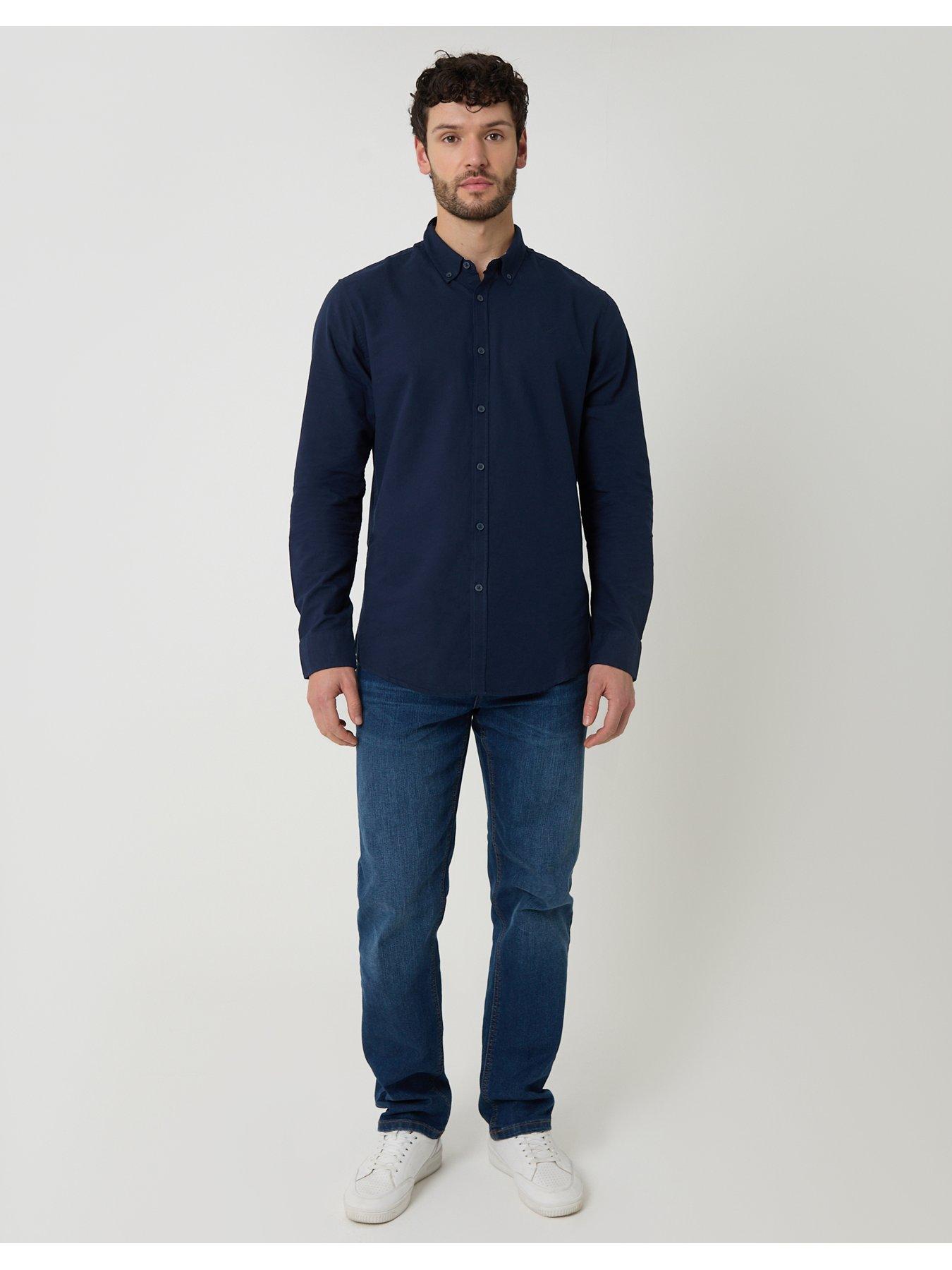 Image 3 of 4 of Threadbare Mens Oxford Button-Down Curved Hem Shirt - Navy