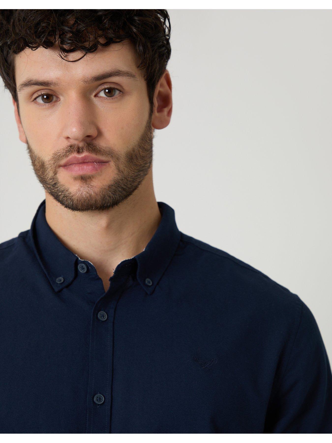 Image 4 of 4 of Threadbare Mens Oxford Button-Down Curved Hem Shirt - Navy