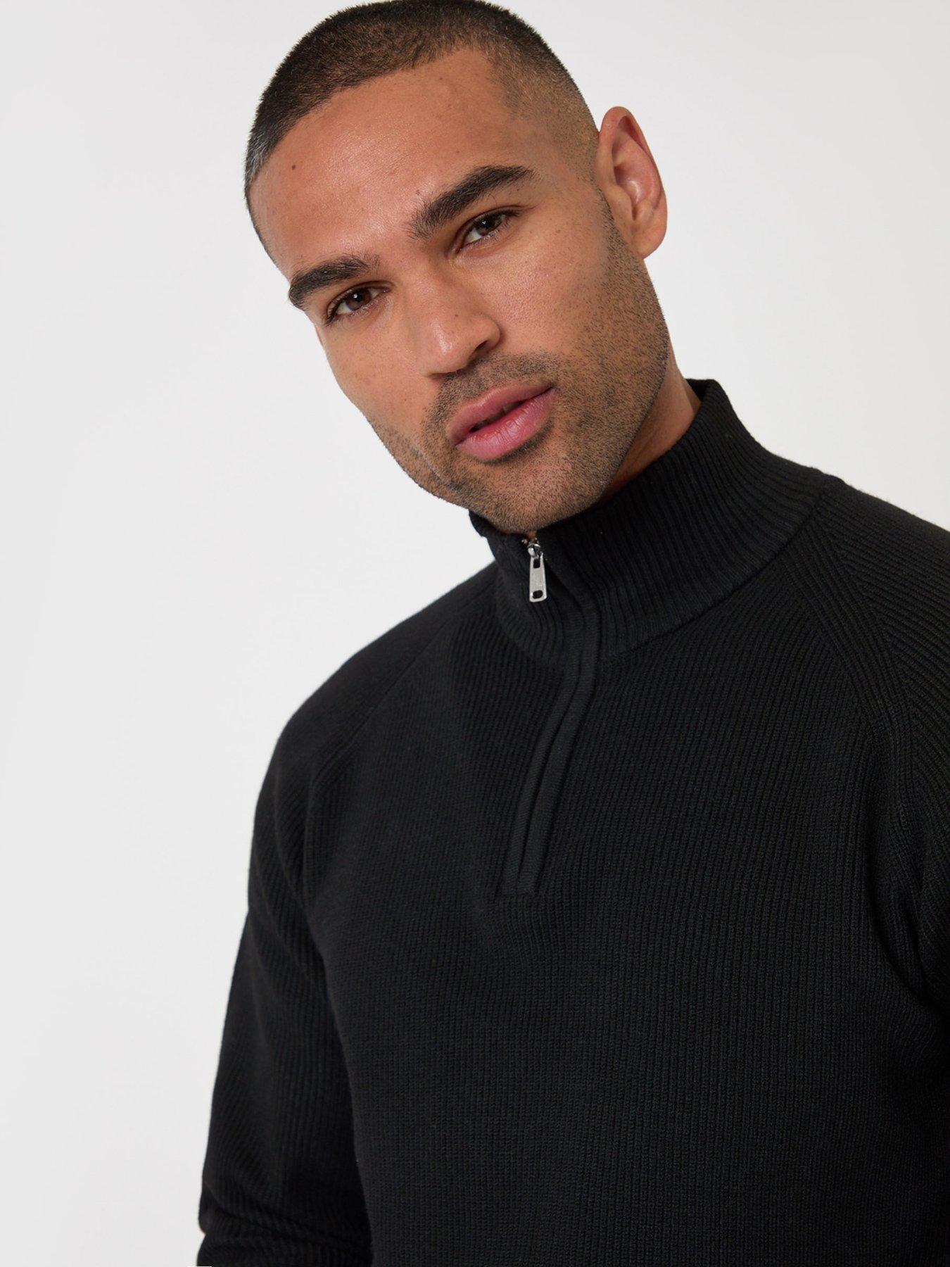 Image 1 of 6 of Threadbare Mens Jumper 1/4 Zip Luckie - Black 12gg