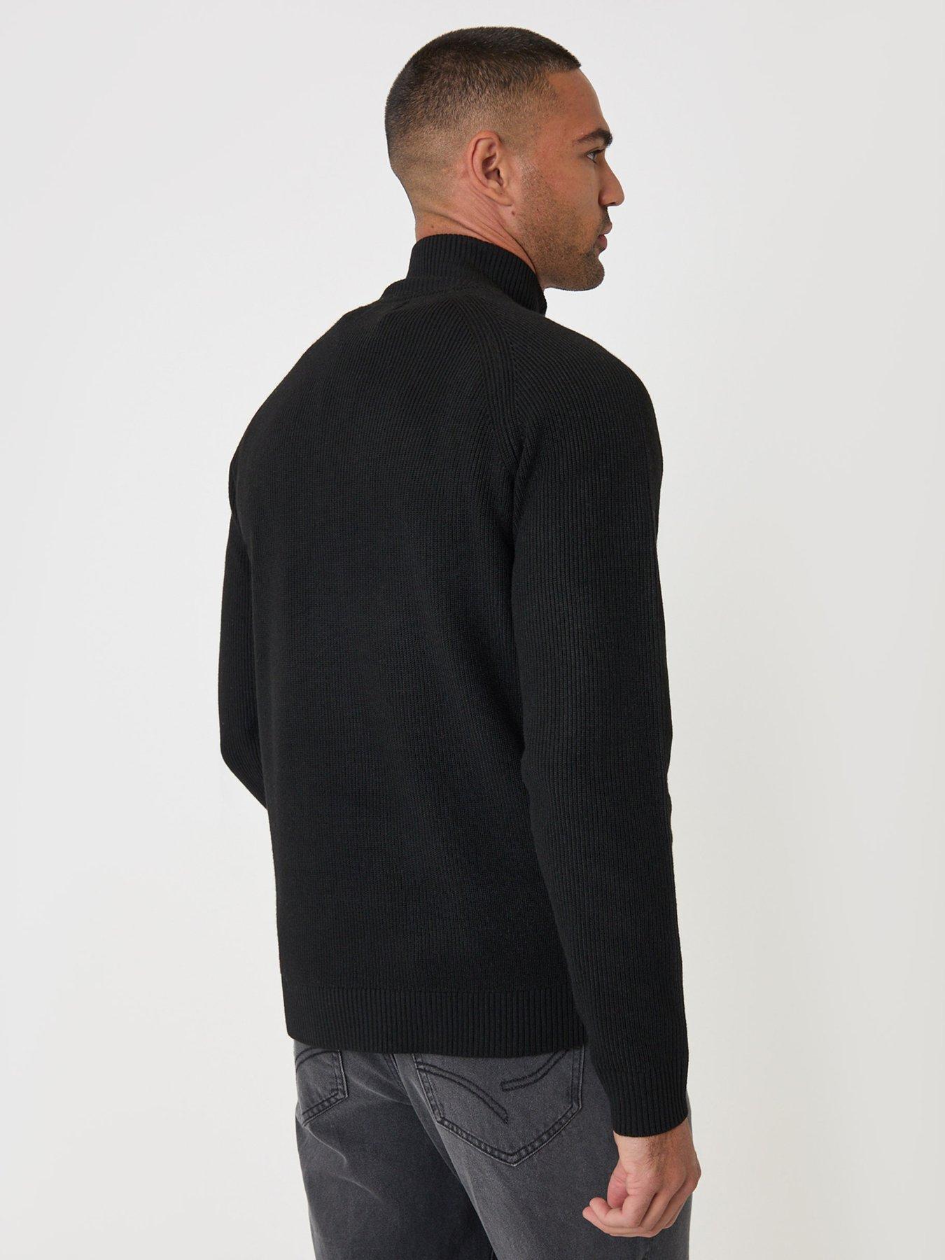 Image 2 of 6 of Threadbare Mens Jumper 1/4 Zip Luckie - Black 12gg