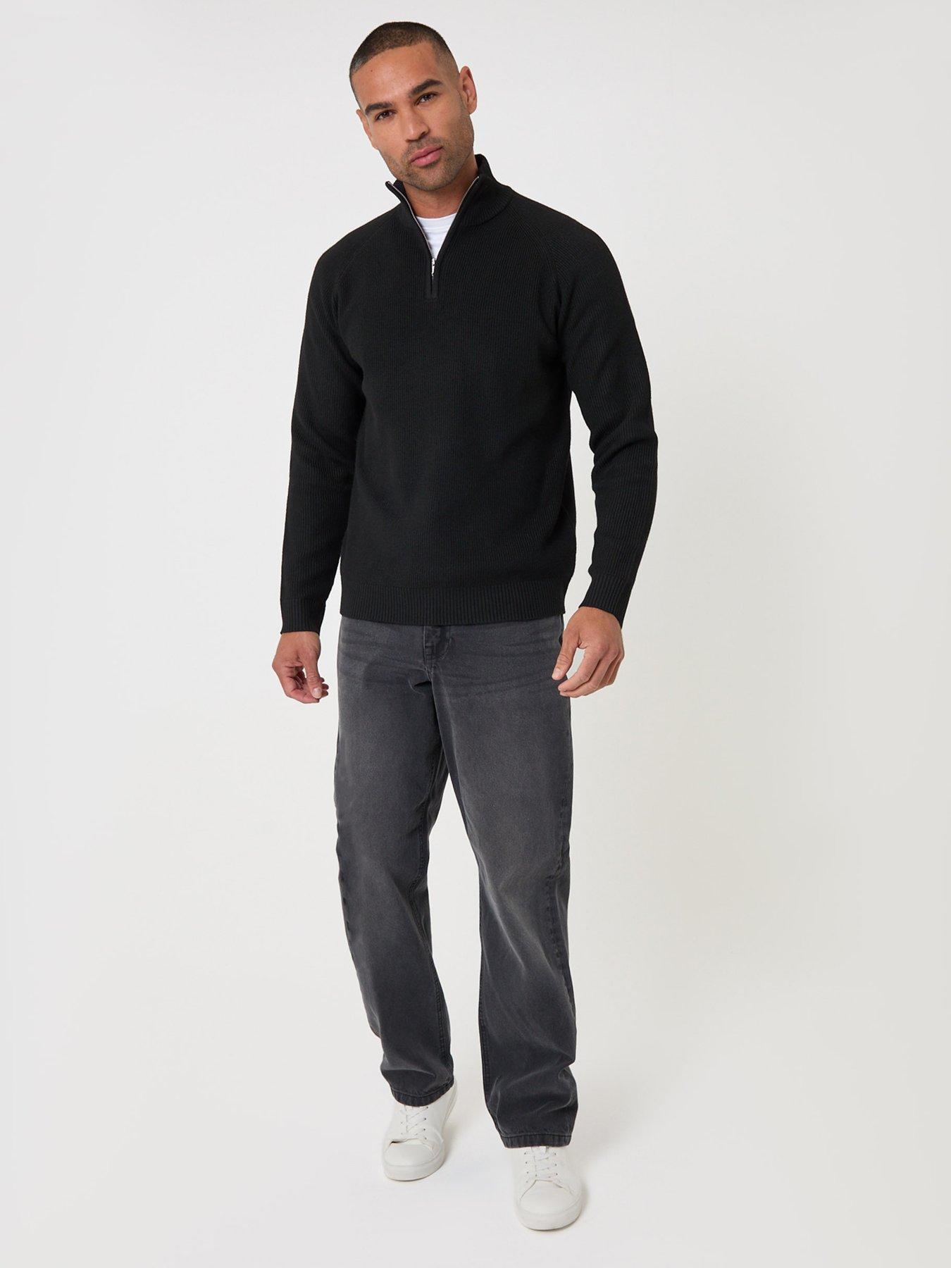 Image 3 of 6 of Threadbare Mens Jumper 1/4 Zip Luckie - Black 12gg