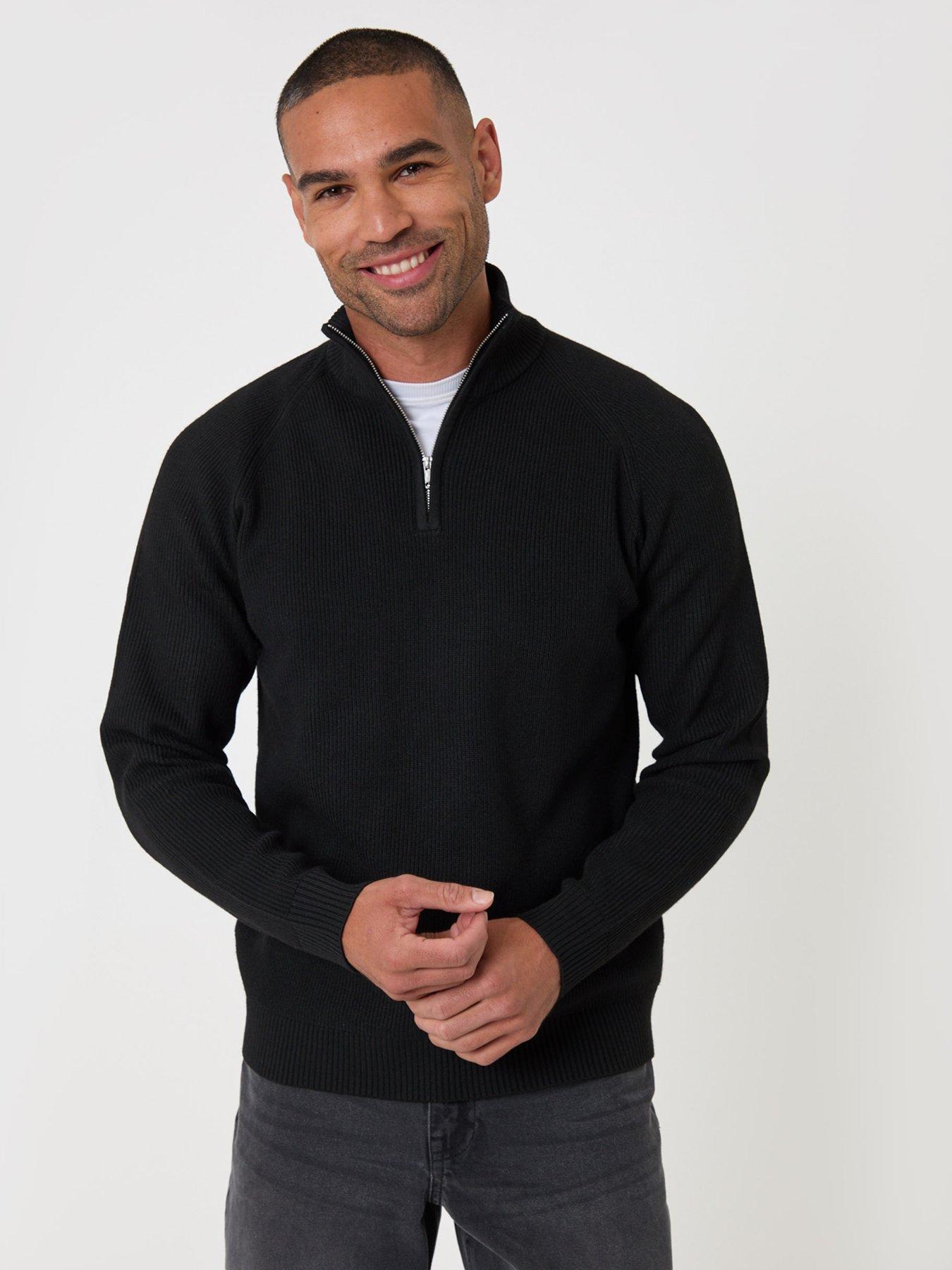 Image 5 of 6 of Threadbare Mens Jumper 1/4 Zip Luckie - Black 12gg