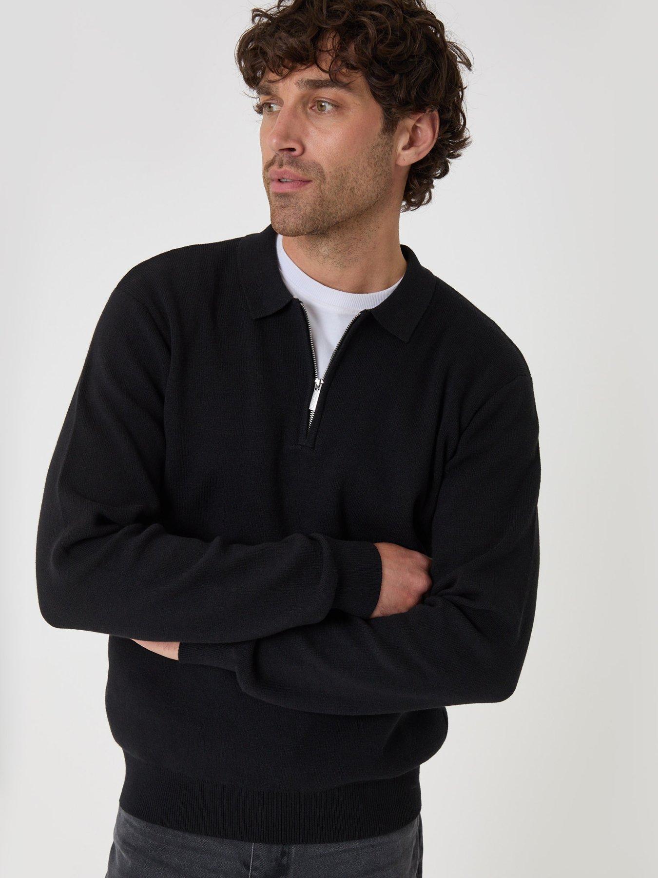 Image 1 of 4 of Threadbare Mens Knitted L/Slv 1/4 Zip Polo HoneyGreen - Black 12gg