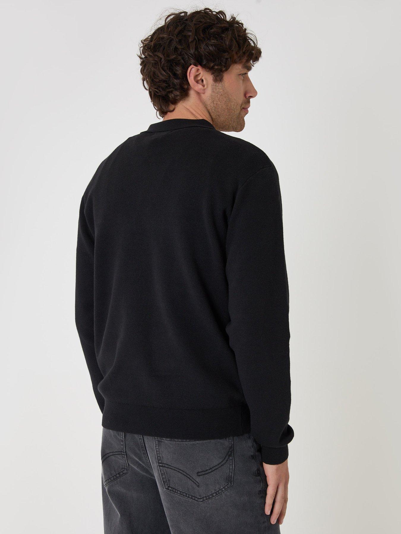 Image 2 of 4 of Threadbare Mens Knitted L/Slv 1/4 Zip Polo HoneyGreen - Black 12gg