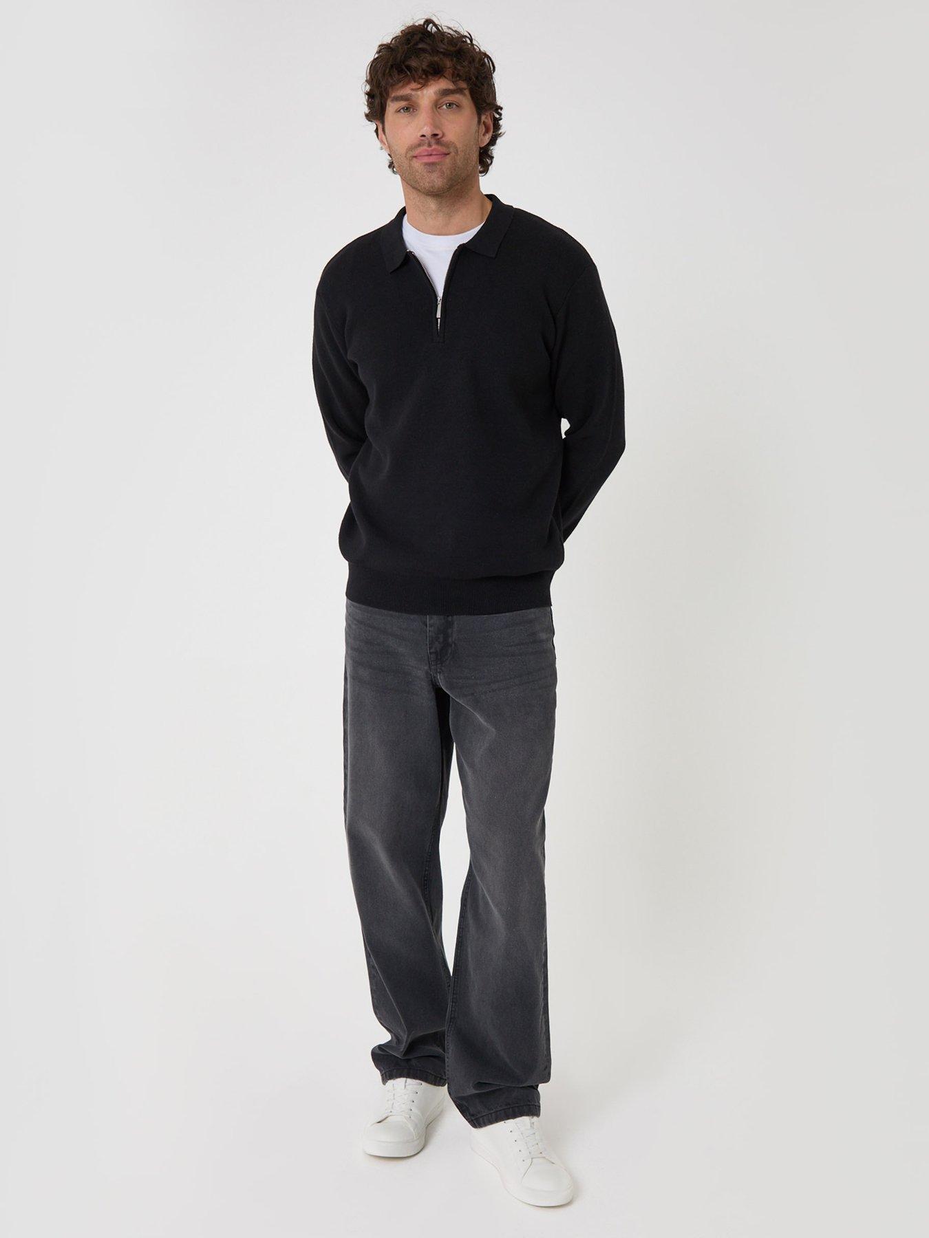 Image 3 of 4 of Threadbare Mens Knitted L/Slv 1/4 Zip Polo HoneyGreen - Black 12gg