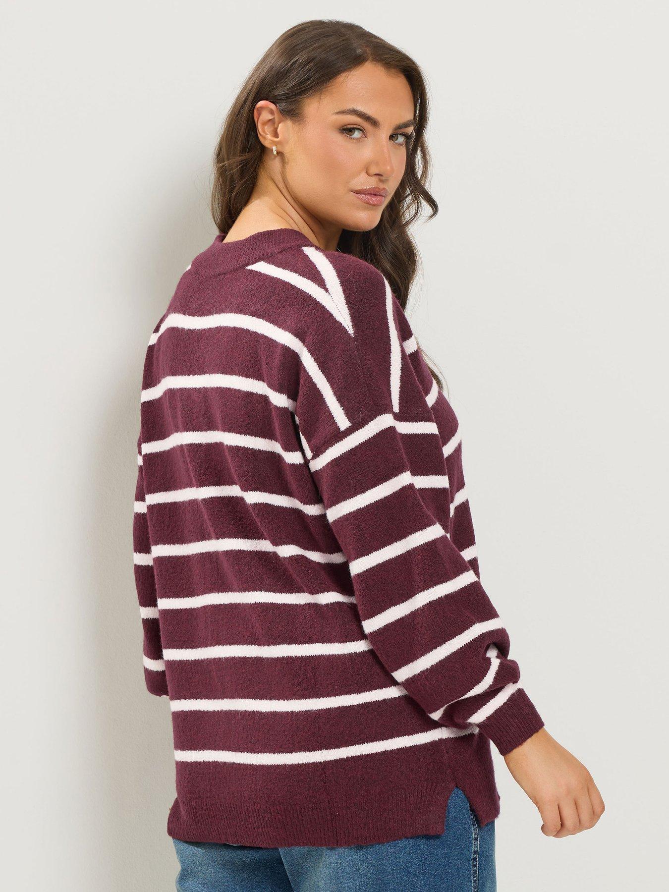 Image 4 of 4 of Yours Womens Curve V-Neck Stripe Jumper - Red