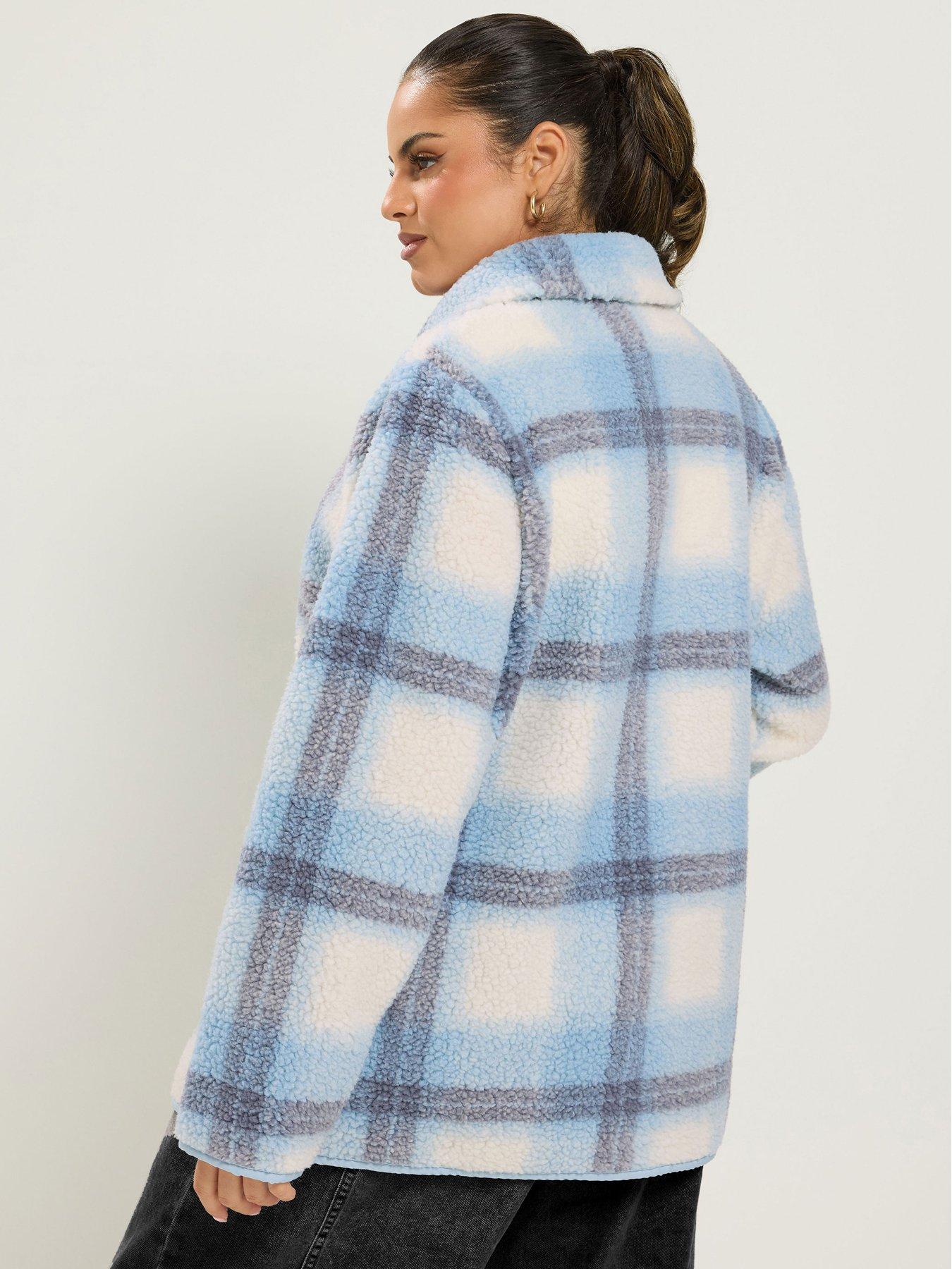 Image 2 of 4 of Yours Womens Curve Teddy Borg Button-Through Fleece Jacket - Blue