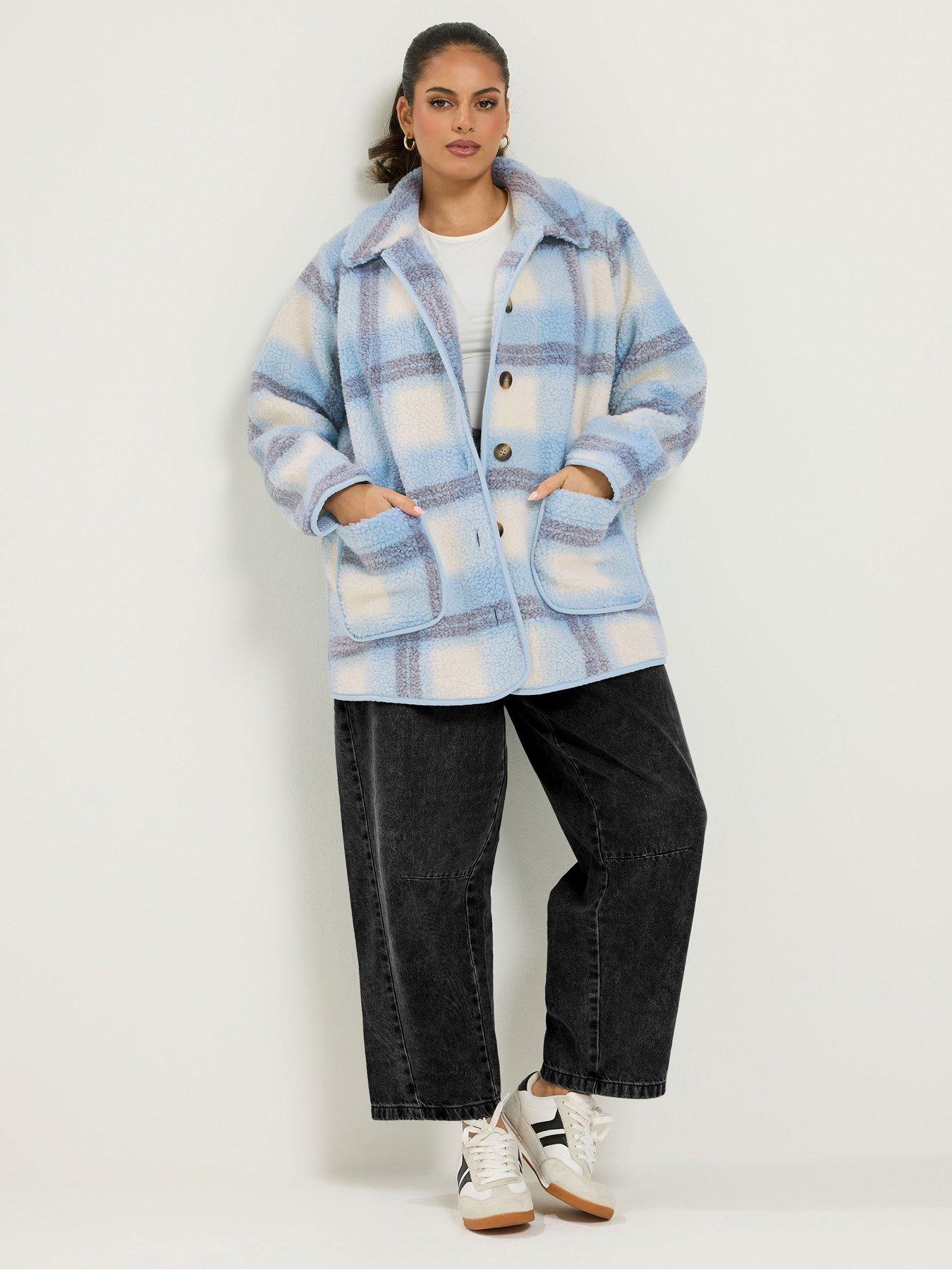 Image 3 of 4 of Yours Womens Curve Teddy Borg Button-Through Fleece Jacket - Blue