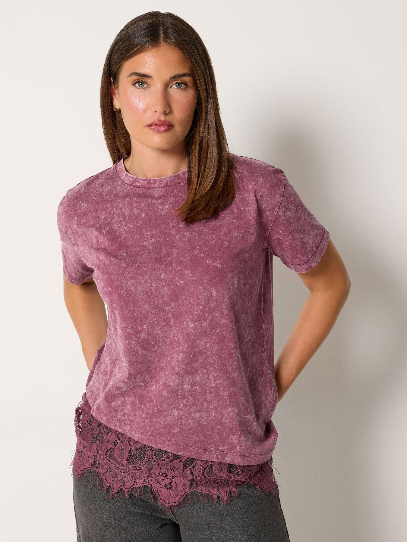 Image 1 of 4 of Long Tall Sally Tall Acid Wash Lace Hem Top