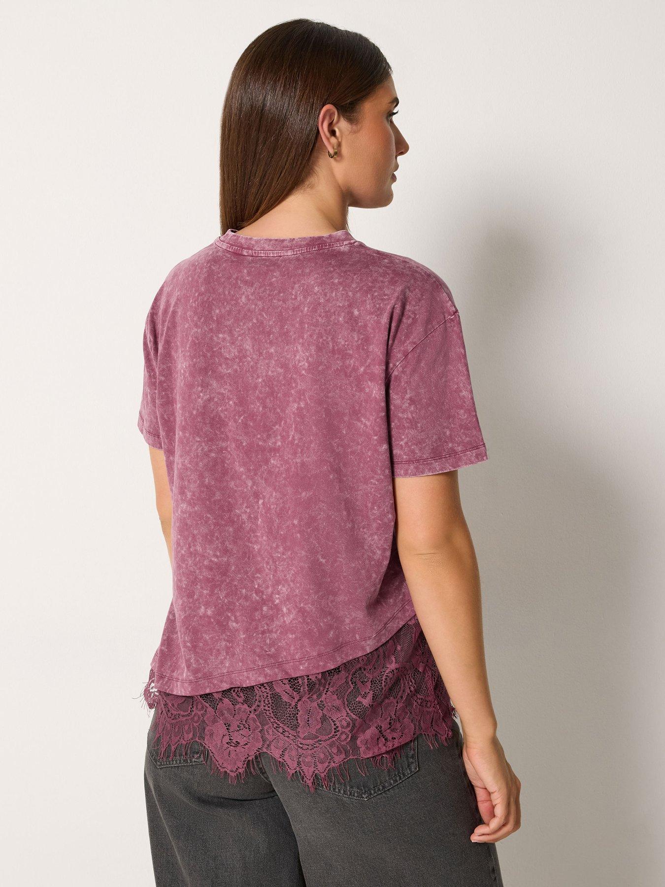 Image 2 of 4 of Long Tall Sally Tall Acid Wash Lace Hem Top