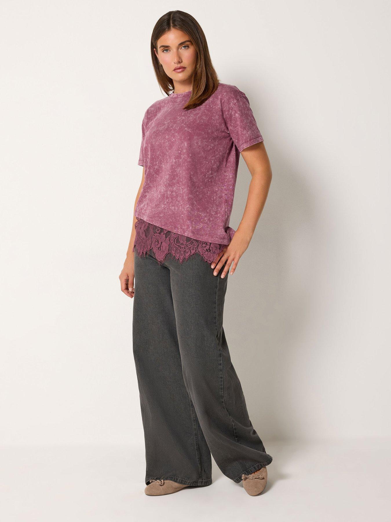 Image 3 of 4 of Long Tall Sally Tall Acid Wash Lace Hem Top