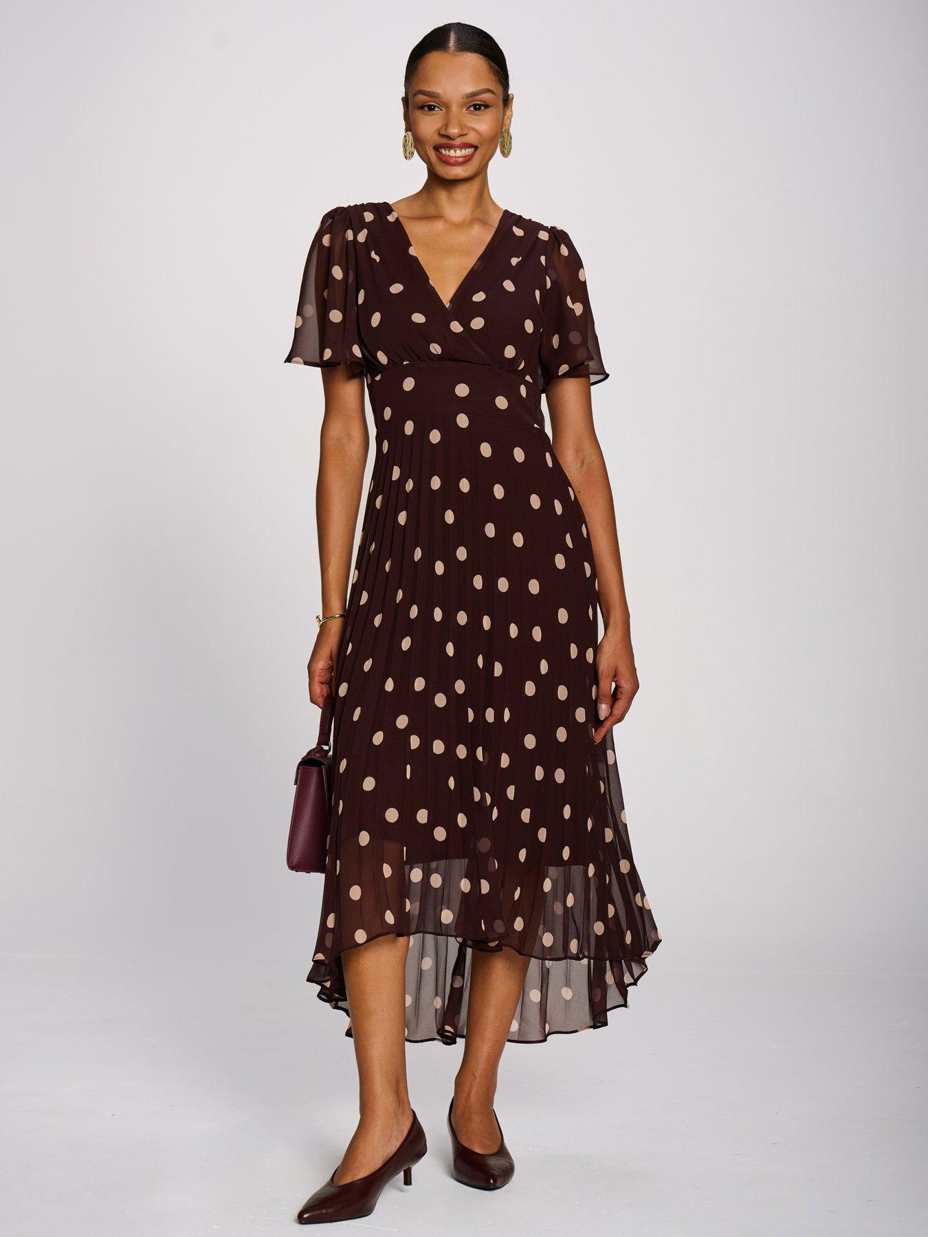 Image 1 of 7 of Jolie Moi Womens Angel Sleeve Pleated Wrap-Look Maxi Dress - Burgundy