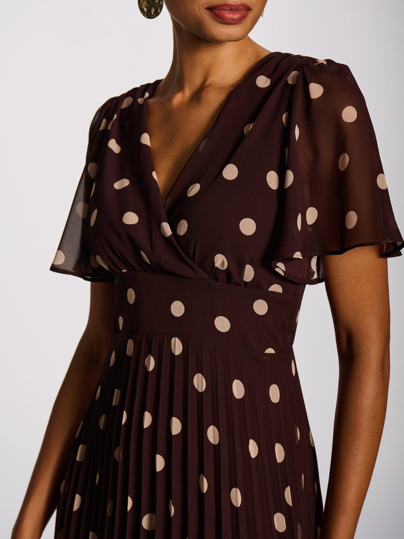 Image 4 of 7 of Jolie Moi Womens Angel Sleeve Pleated Wrap-Look Maxi Dress - Burgundy