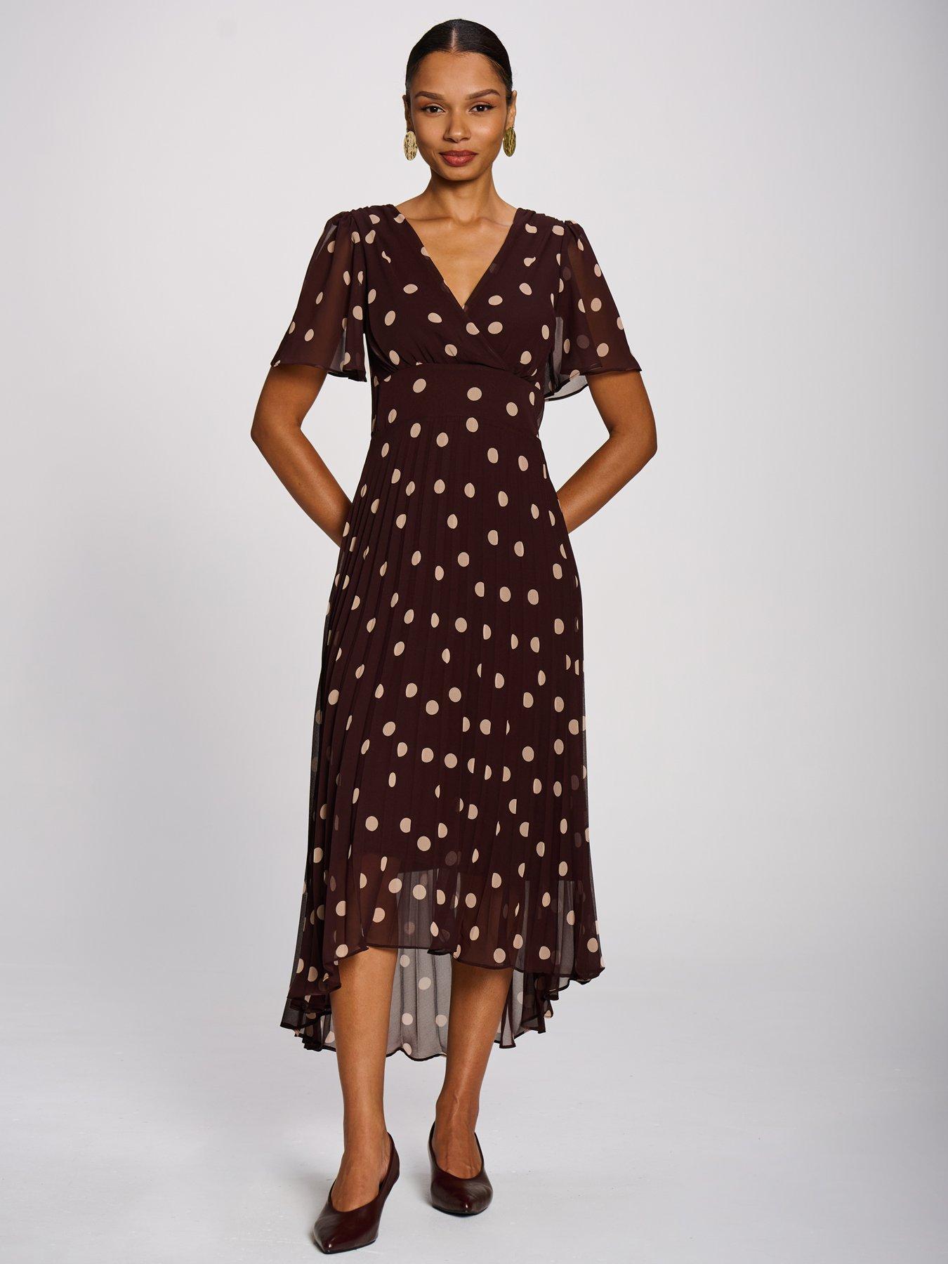 Image 5 of 7 of Jolie Moi Womens Angel Sleeve Pleated Wrap-Look Maxi Dress - Burgundy