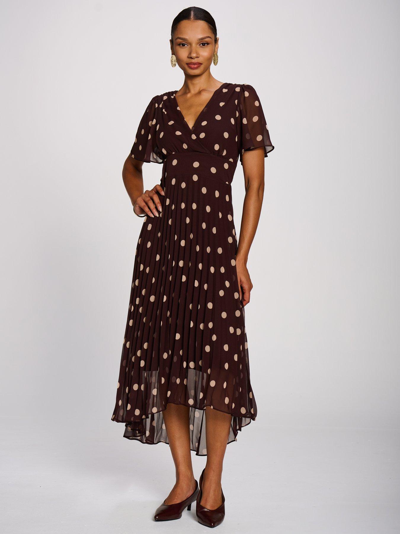 Image 7 of 7 of Jolie Moi Womens Angel Sleeve Pleated Wrap-Look Maxi Dress - Burgundy