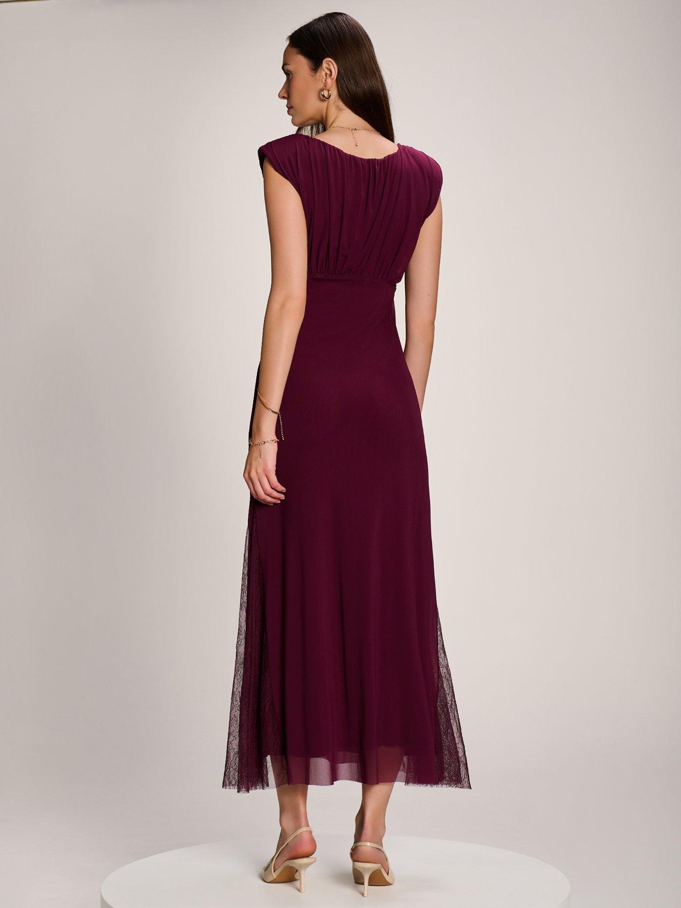 Image 2 of 7 of Jolie Moi Womens Lace Insert Mesh Waist Seam Maxi Dress - Purple