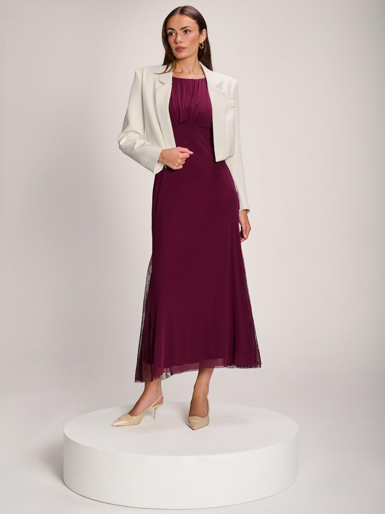 Image 3 of 7 of Jolie Moi Womens Lace Insert Mesh Waist Seam Maxi Dress - Purple
