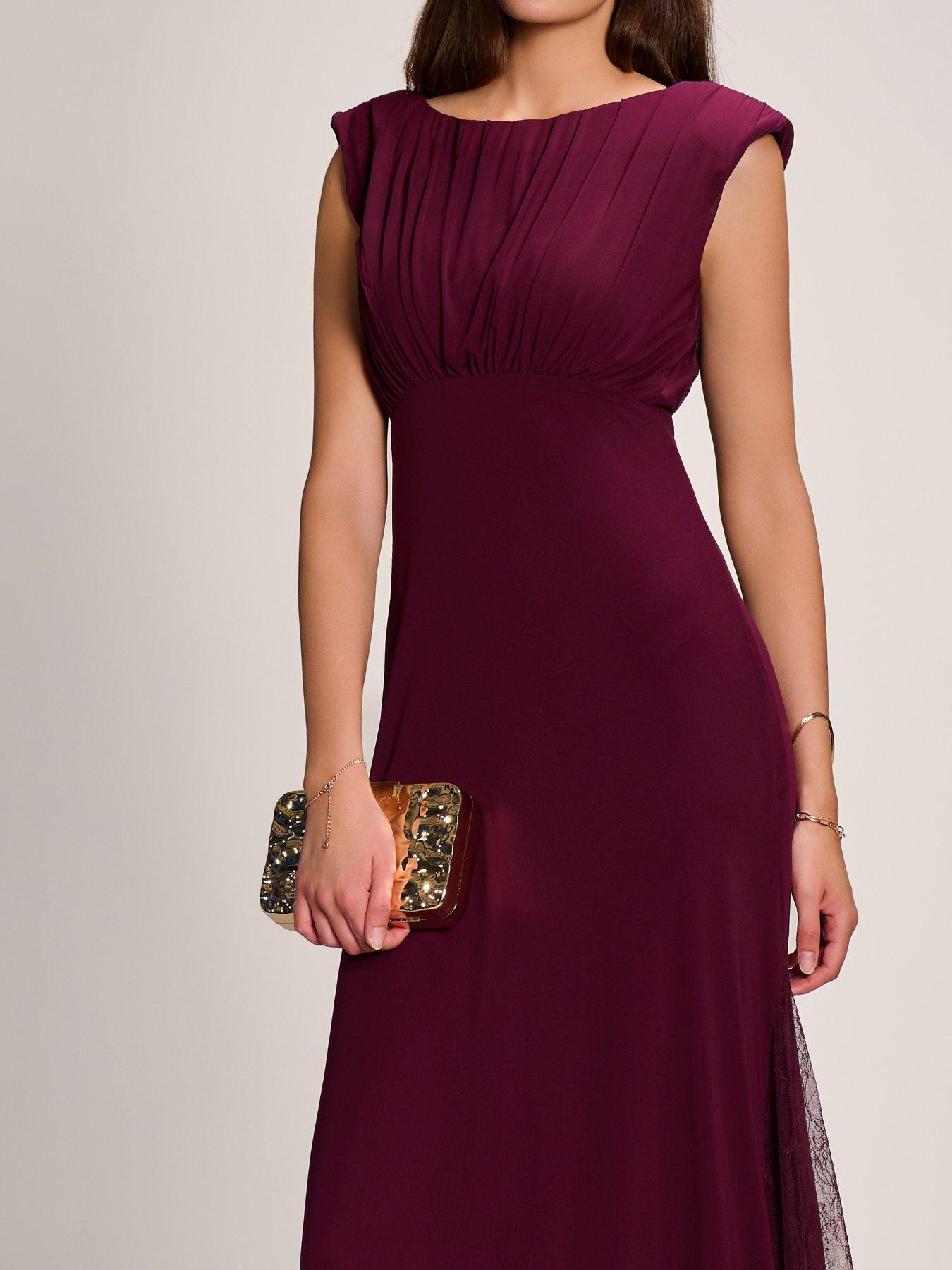 Image 4 of 7 of Jolie Moi Womens Lace Insert Mesh Waist Seam Maxi Dress - Purple