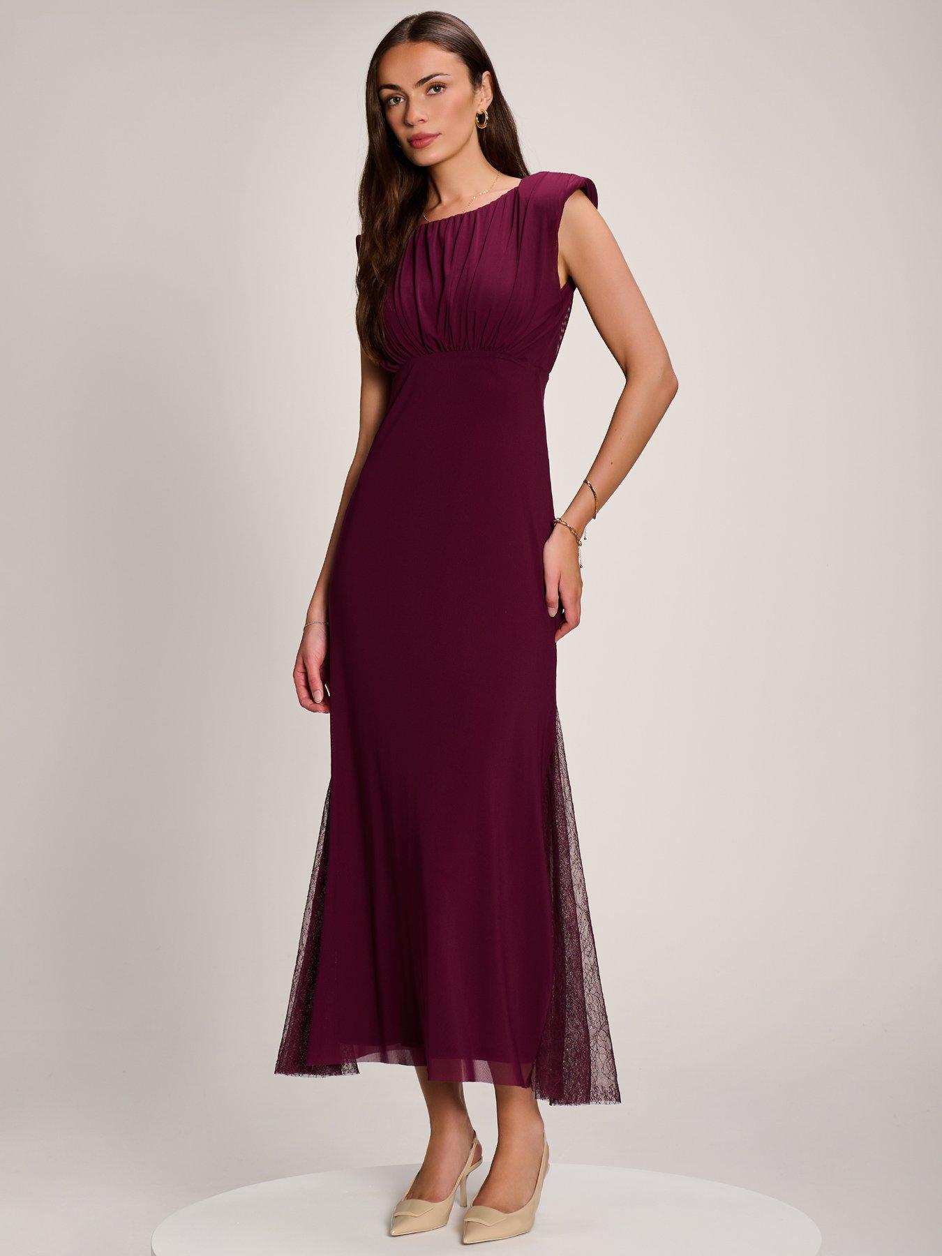 Image 5 of 7 of Jolie Moi Womens Lace Insert Mesh Waist Seam Maxi Dress - Purple