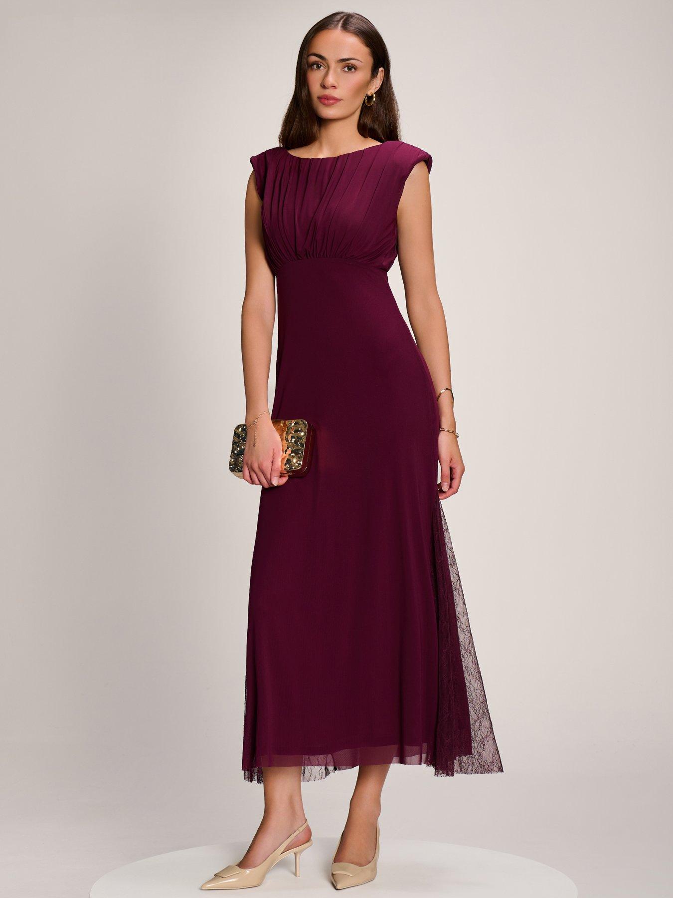 Image 7 of 7 of Jolie Moi Womens Lace Insert Mesh Waist Seam Maxi Dress - Purple