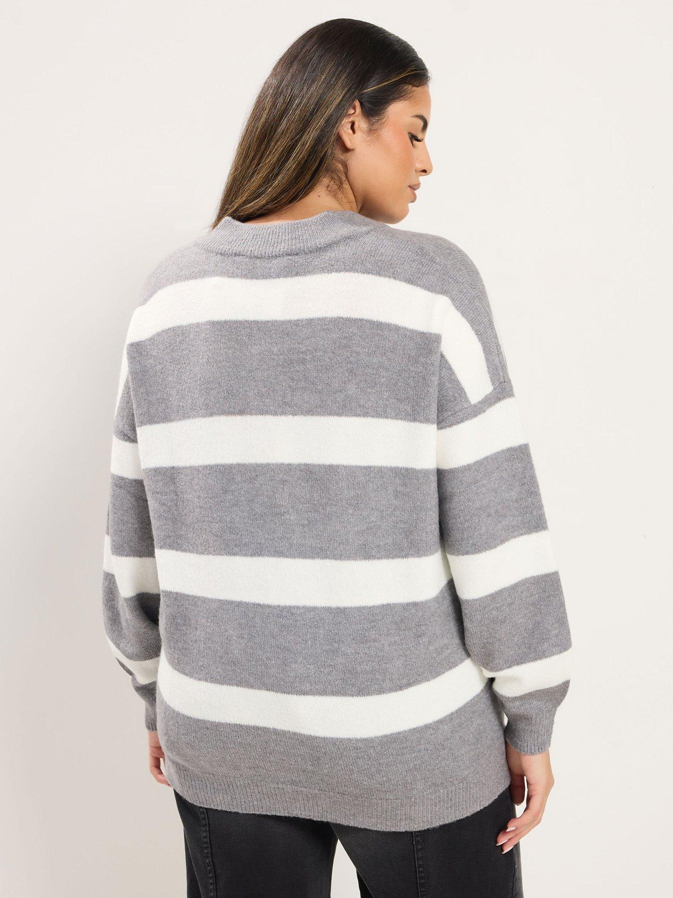 Image 2 of 4 of Yours Womens V-Neck Stripe Jumper - Grey