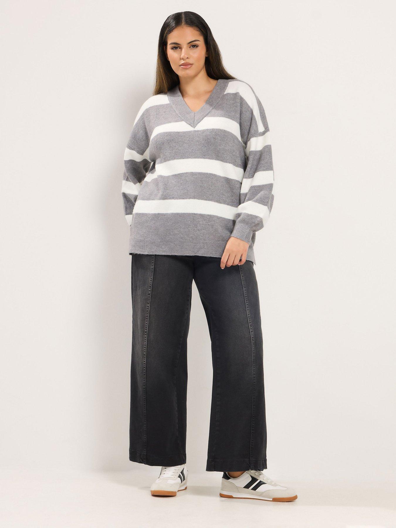 Image 3 of 4 of Yours Womens V-Neck Stripe Jumper - Grey